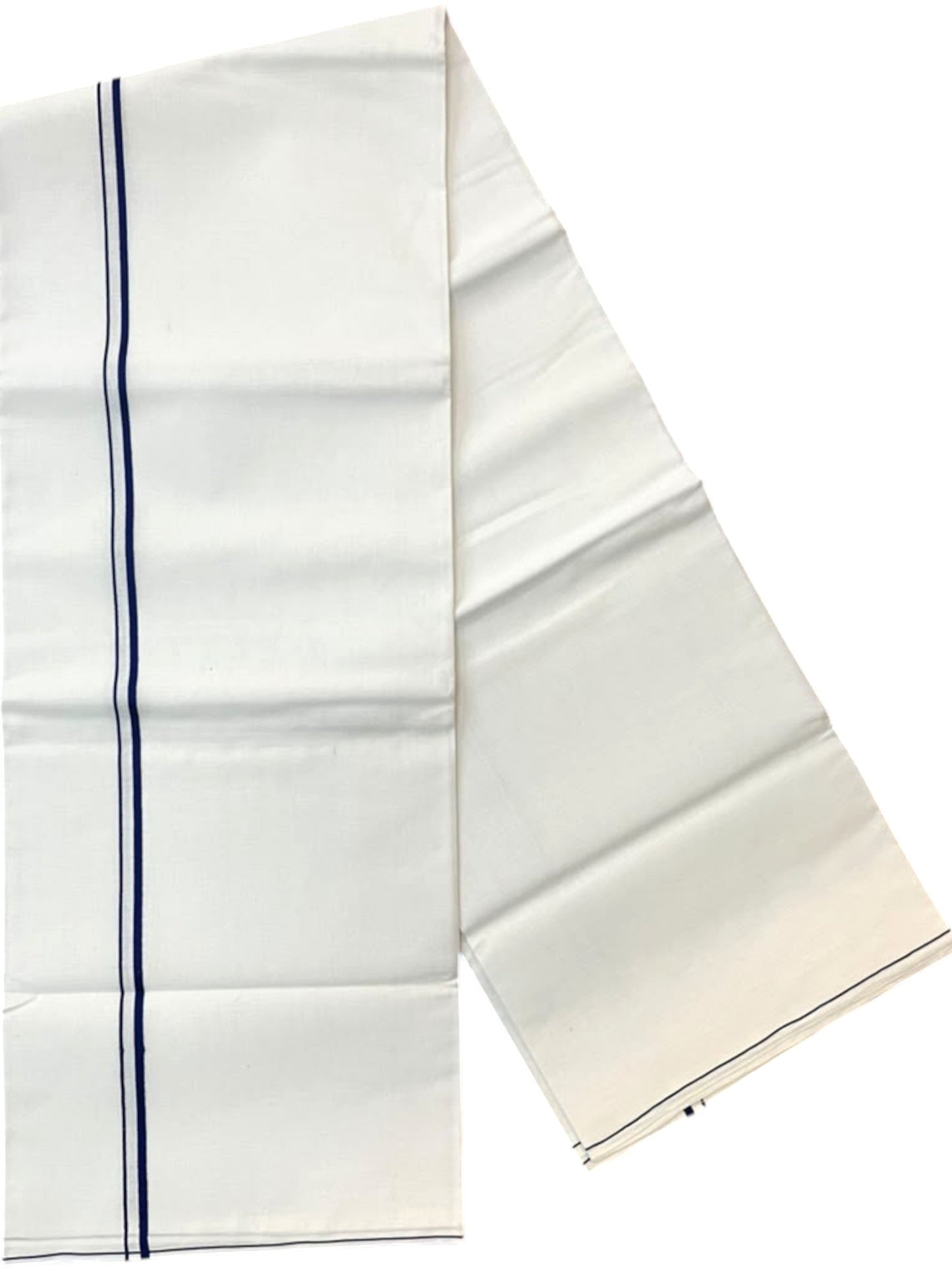 Southloom Pure White Cotton Single Mundu with Blue Border (South Indian Kerala Dhoti)