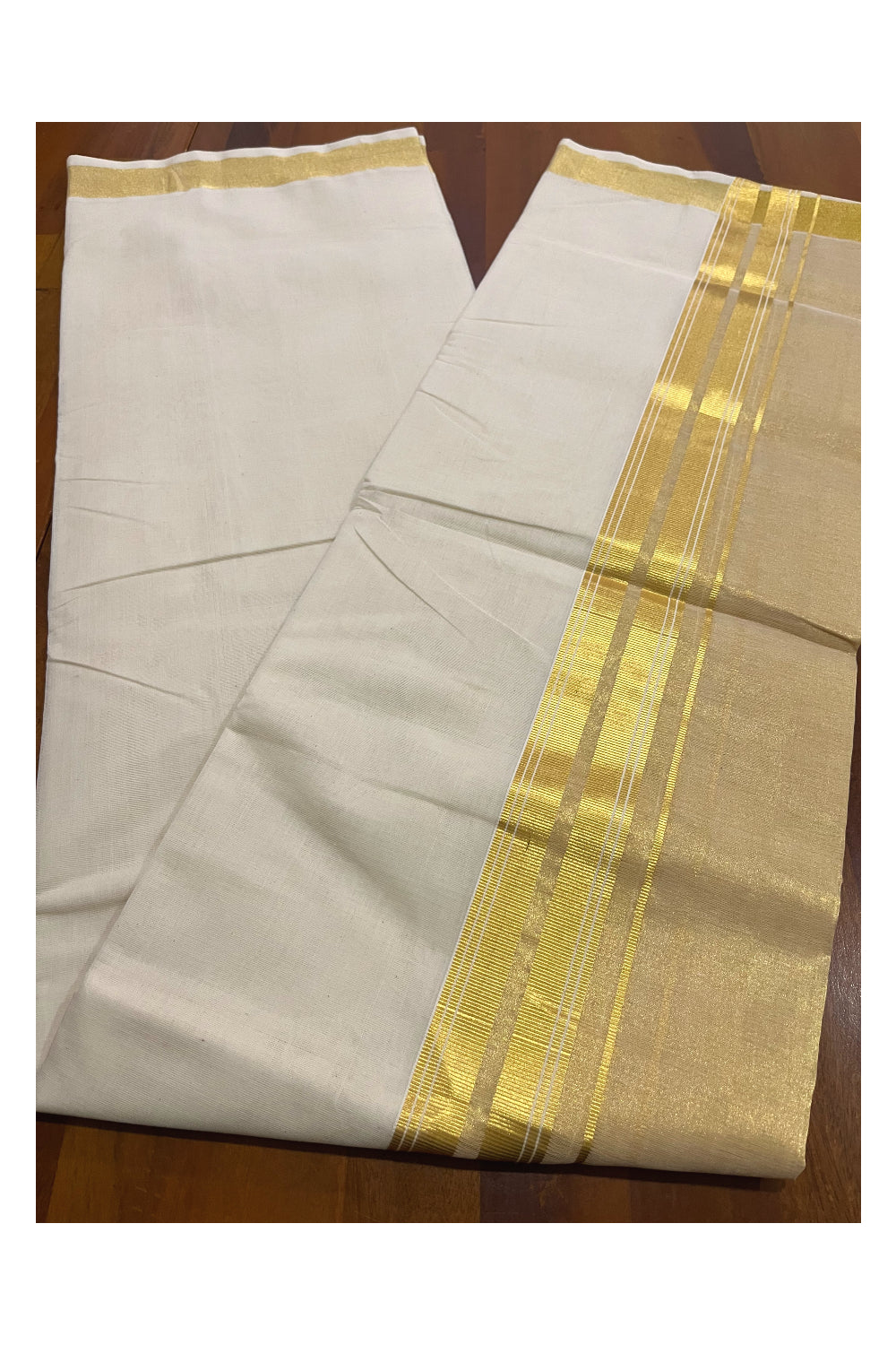 Southloom Premium Handloom Pure Cotton Wedding Mundu with Tissue Kasavu on Border (South Indian Kerala Dhoti)