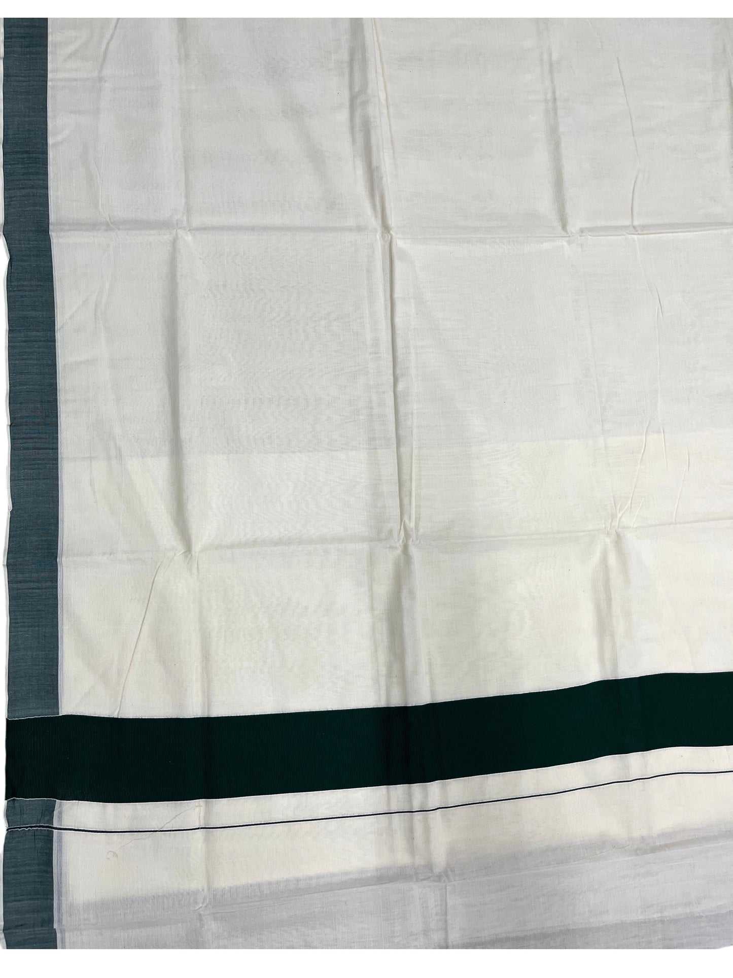 Southloom Kerala Pure Cotton Plain Kasavu Saree with Dark Green Border 3 inch
