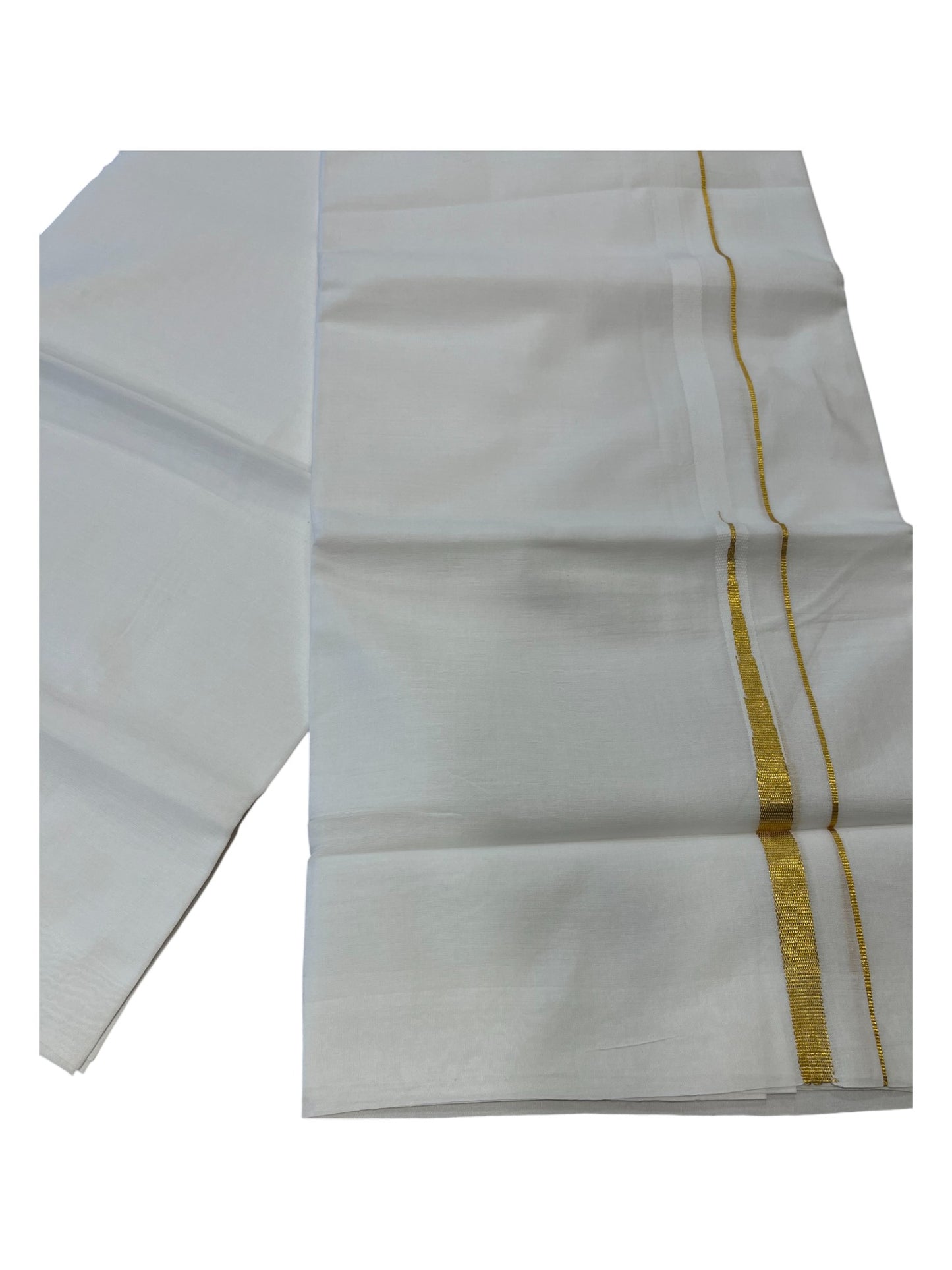 Pure White Cotton Double Mundu with Gold Chutti Kara (South Indian Dhoti)