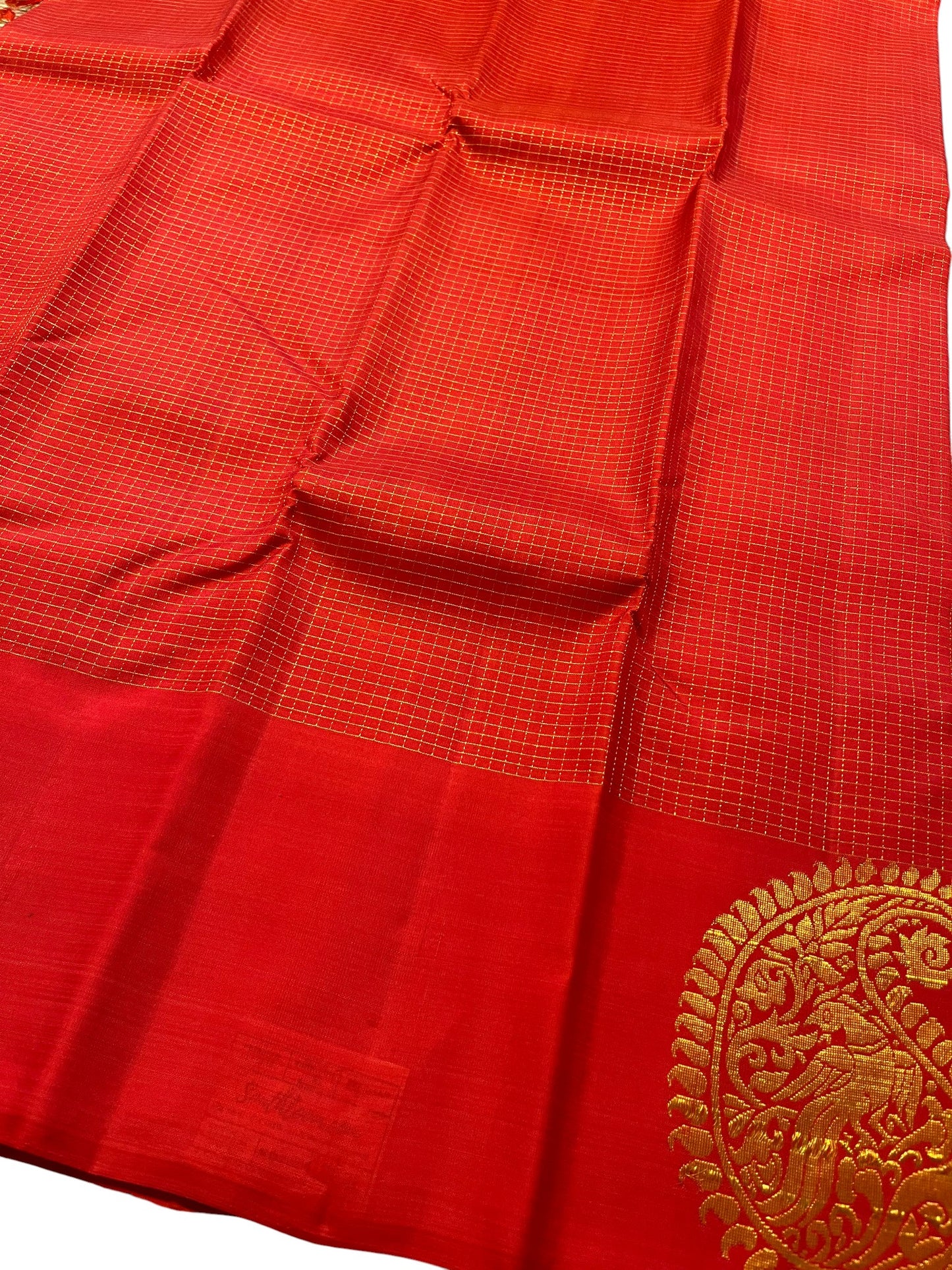 Southloom Pure Handloom Bridal Kanchipuram Silk Saree with Korvai Work (Red)