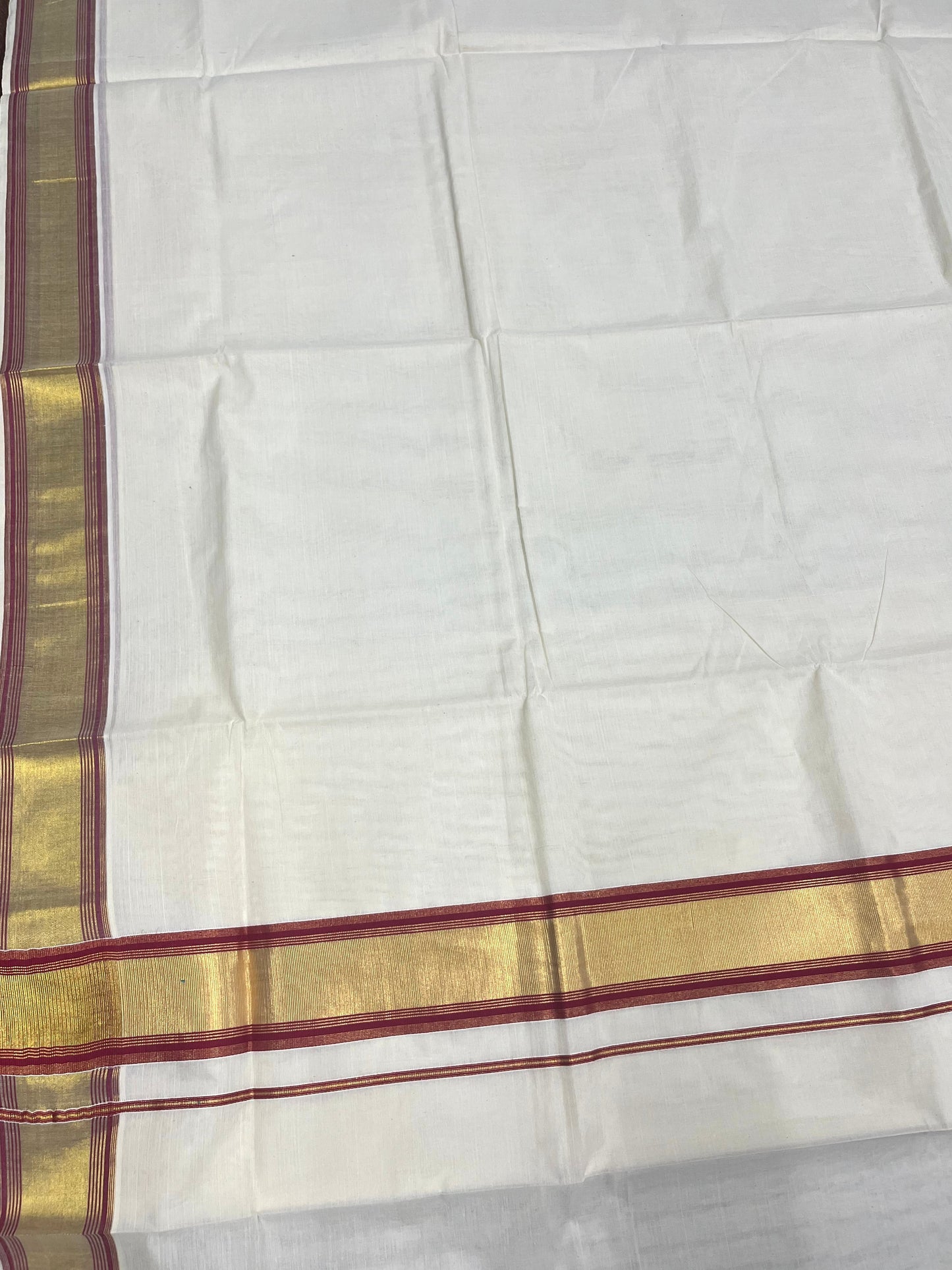 Southloom Kerala Cotton Kasavu Saree with Green Maroon Border