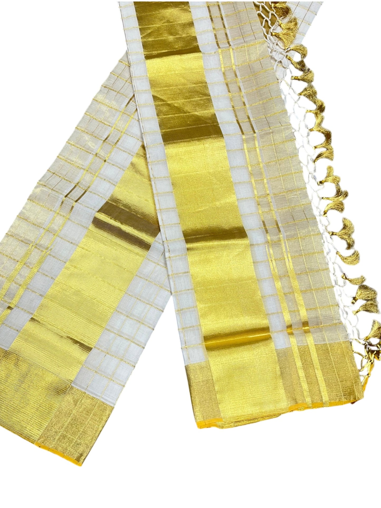 Southloom Super Premium Balaramapuram Handloom Check Cotton Wedding Pudava Set Mundu