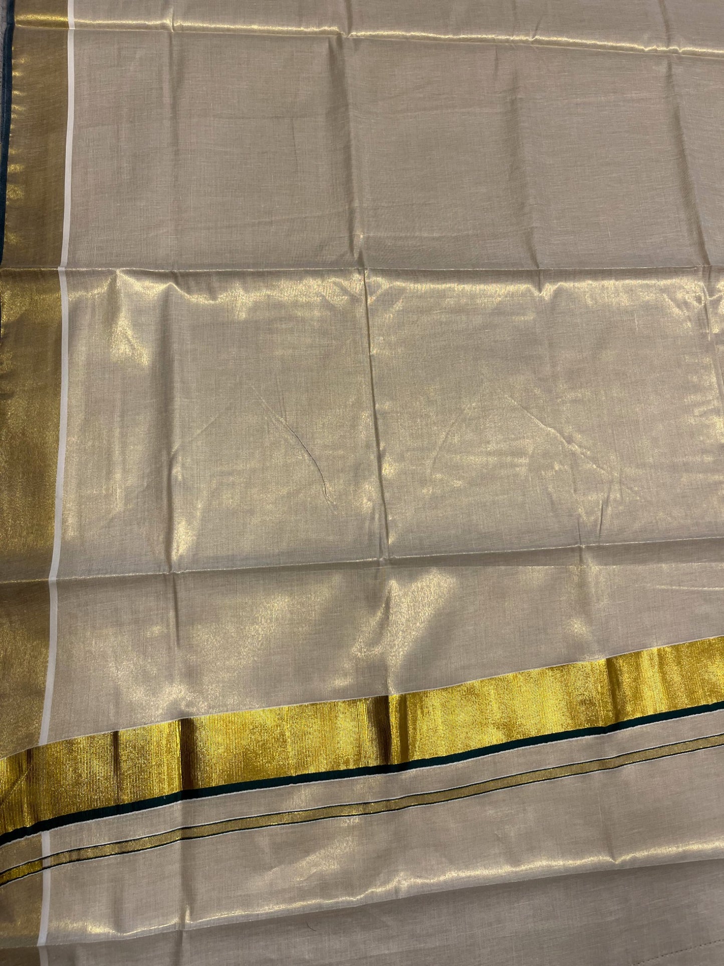 Southloom Kerala Tissue Kasavu Plain Saree With Green Border