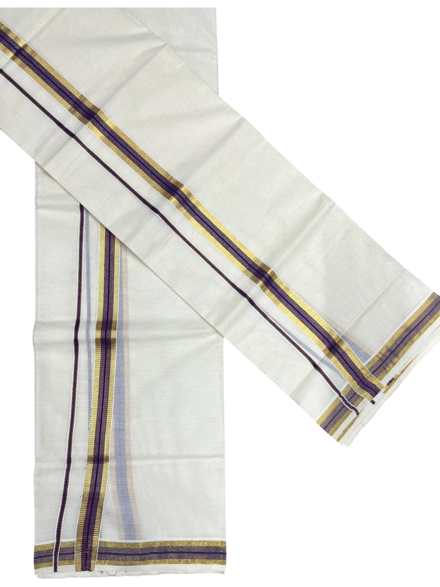 Southloom Pure Cotton Kerala Single Set Mundu (Mundum Neriyathum) with Violet and Kasavu Border 2.80 Mtrs SLKK
