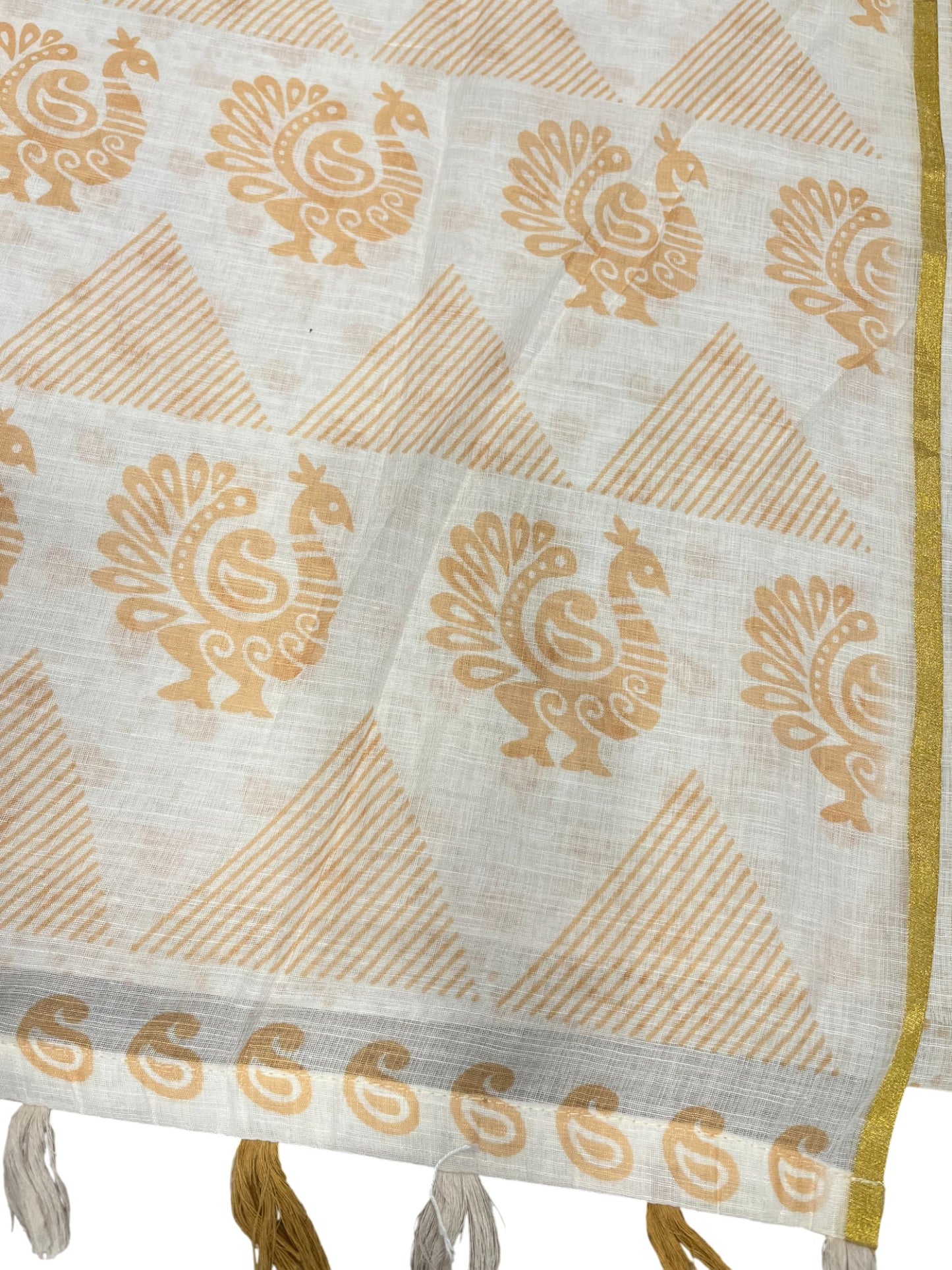 Southloom Cotton Saree with Floral Works Across Body in Beige