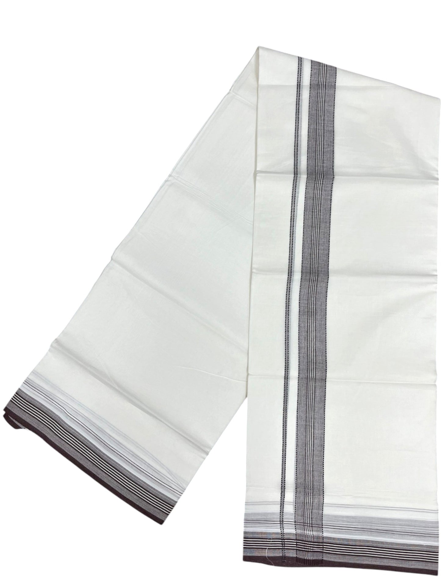 Southloom Pure Cotton Mundu with Brown Border (South Indian Kerala Dhoti)