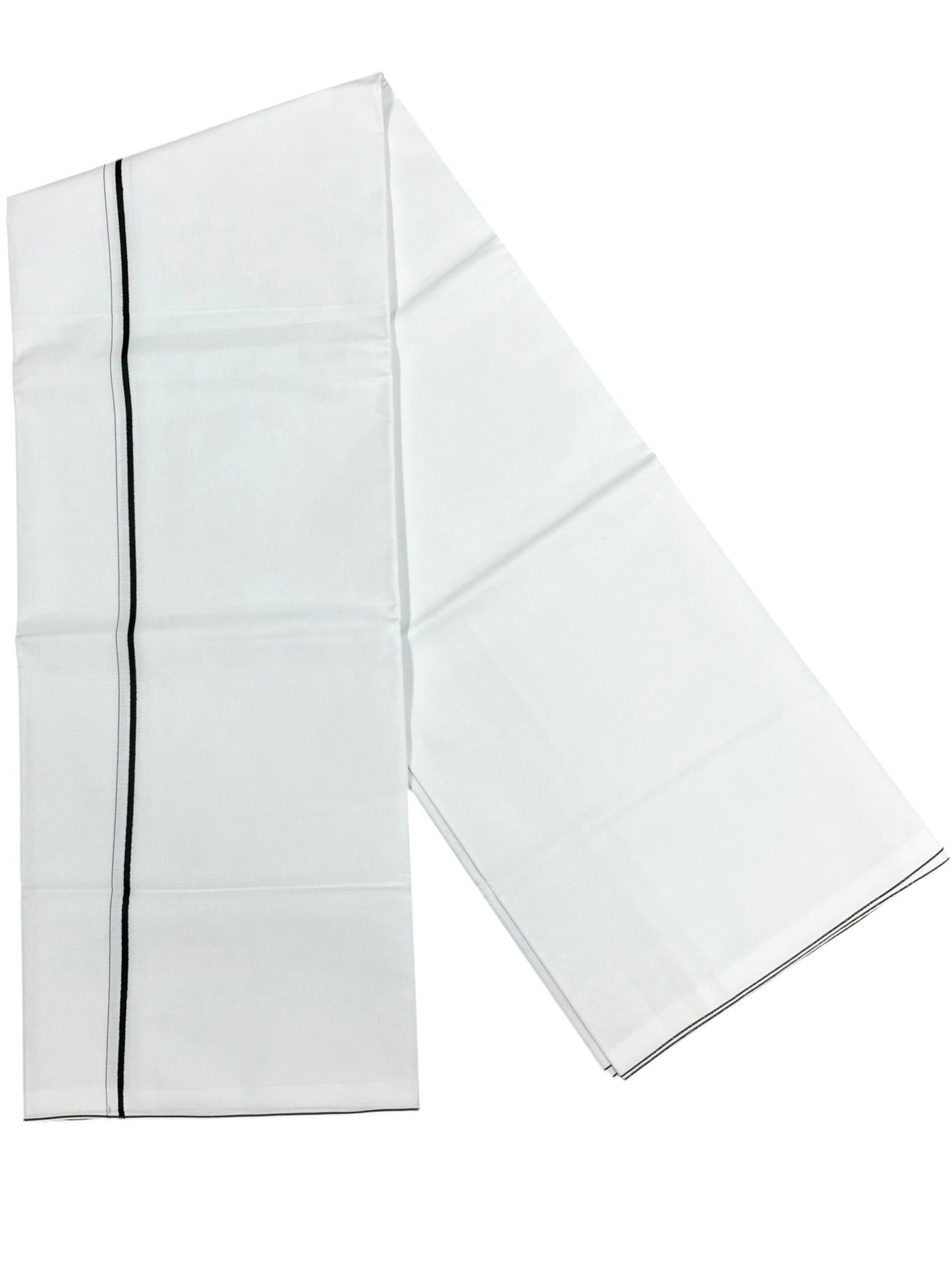 Southloom Pure White Cotton Single Eerkkil Kara Mundu with Black Border (South Indian Kerala Dhoti)