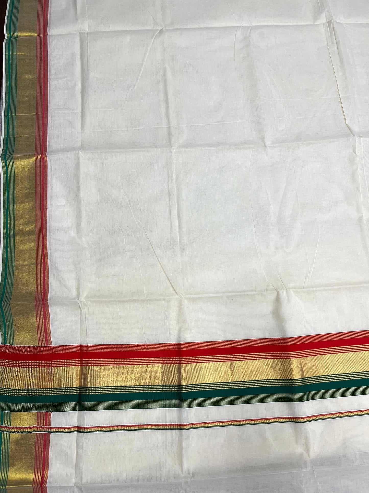 Southloom Kerala Cotton Kasavu Saree with Green And Orange Border