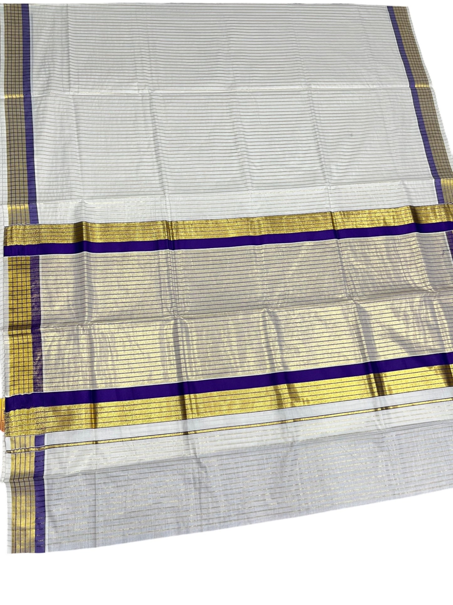 Southloom Kerala Pure Cotton Saree with Stripes on Body and Borders in Violet