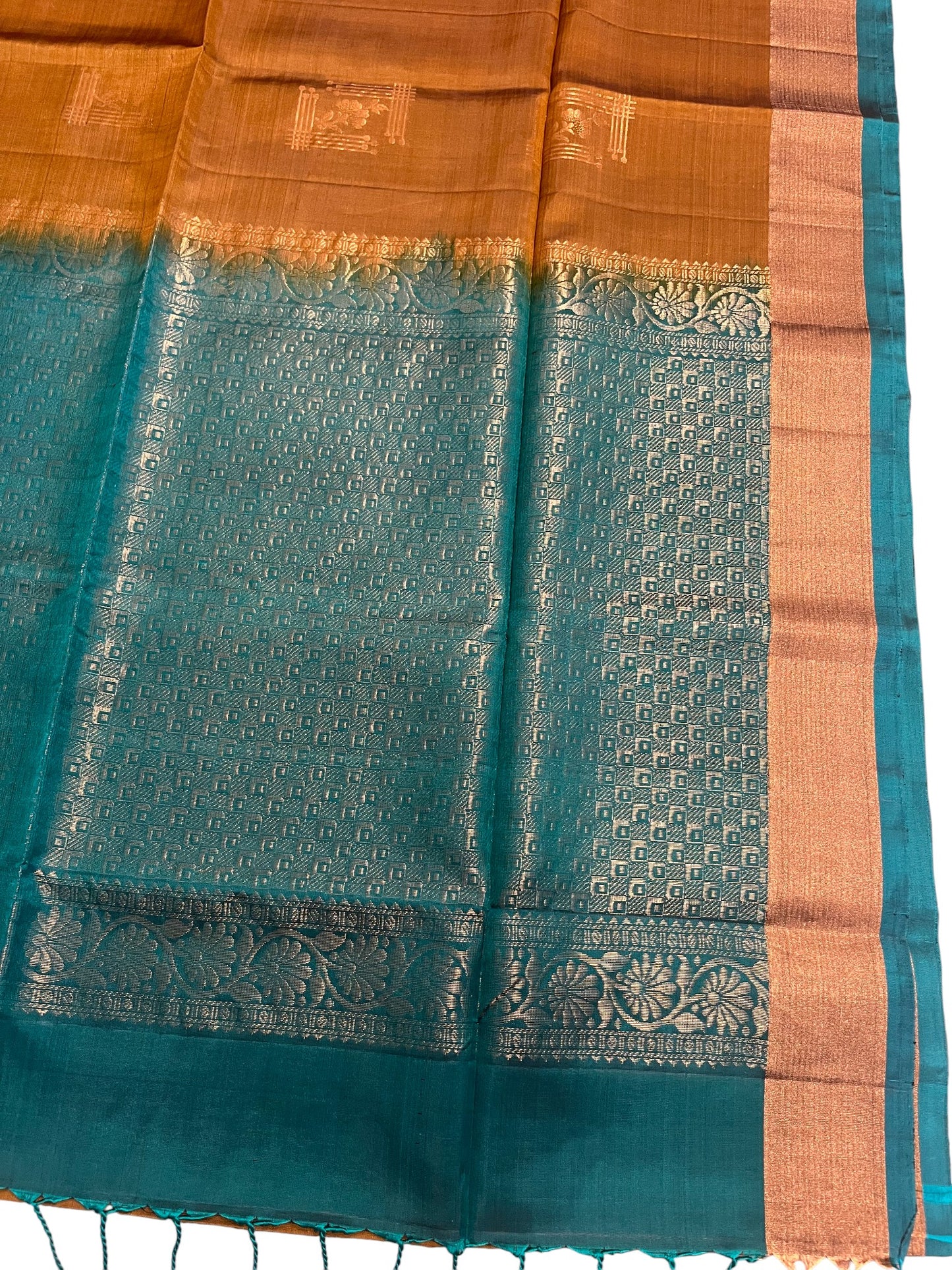 Southloom Pure Handloom Kanchipuram Silk Saree with Butta Work (Brown & Green)