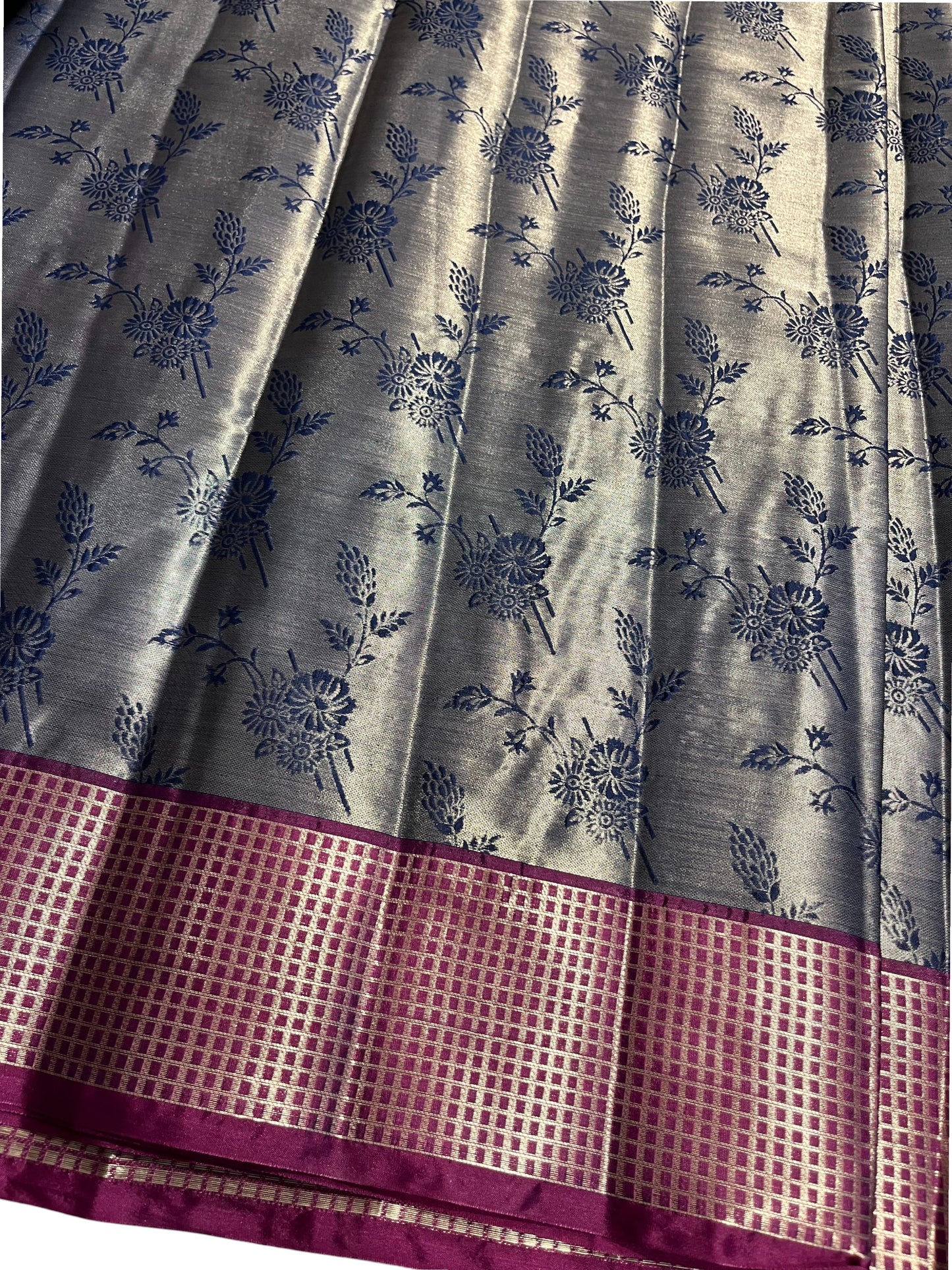 Southloom Tissue Silk Saree with Woven Work on Body and Borders (Blue & Magenta)