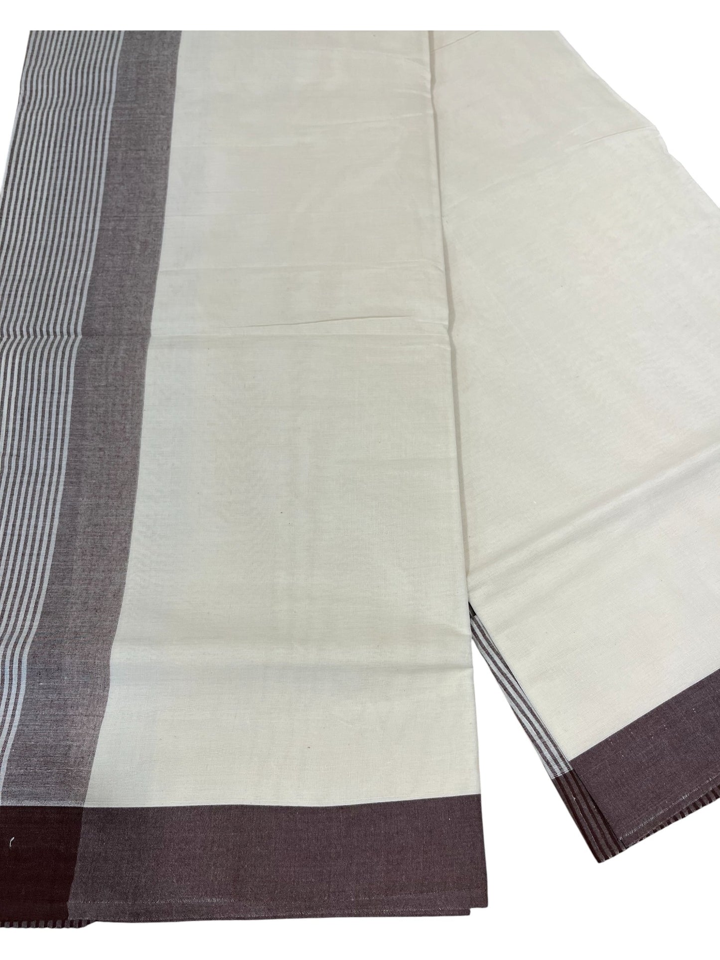 Southloom Kerala Pure Cotton Double Mundu with Brown Lines Border (South Indian Dhoti)