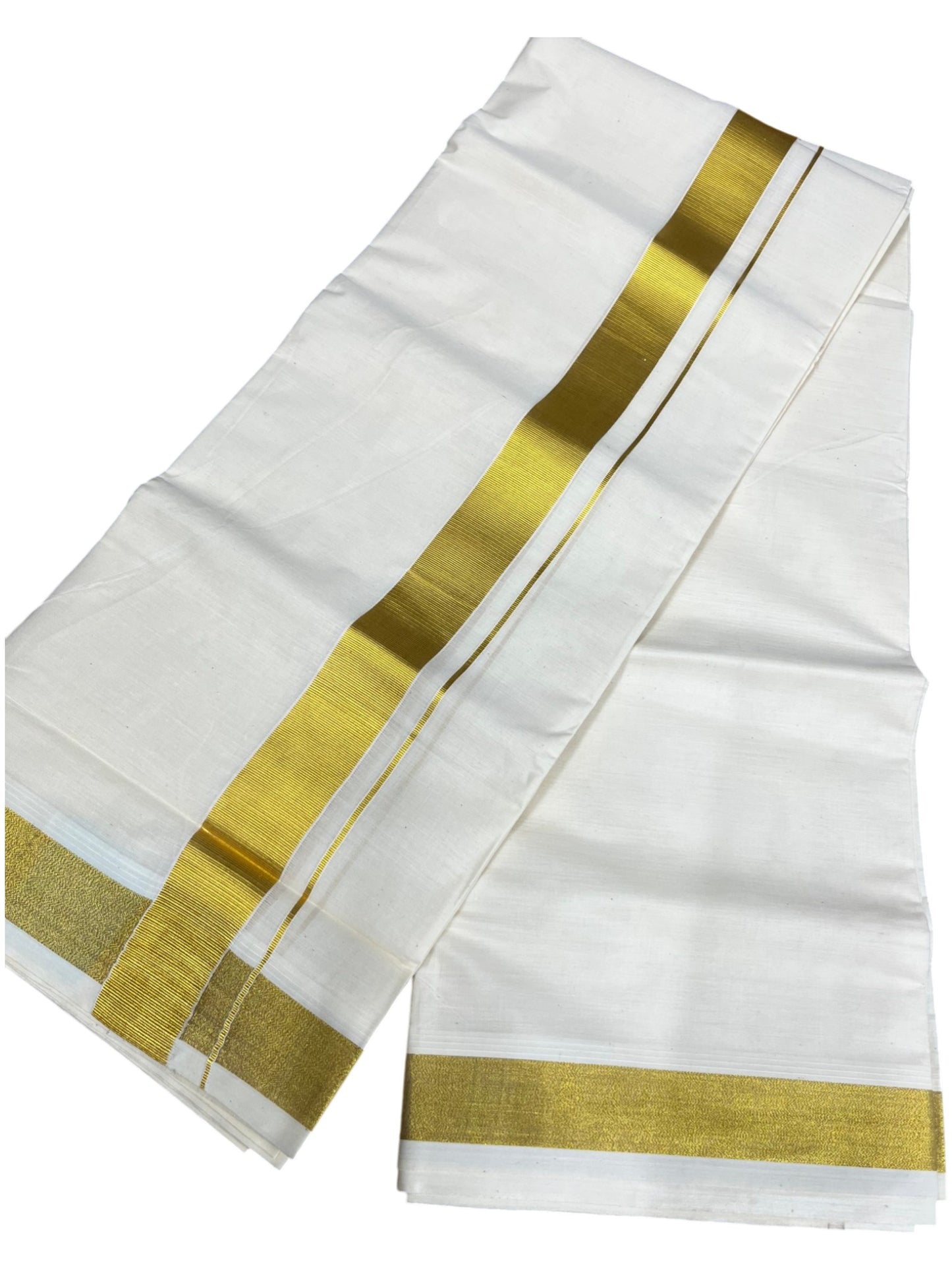 Southloom Kerala Pure Cotton Double Mundu with Gold Kasavu and Border (South Indian Dhoti)