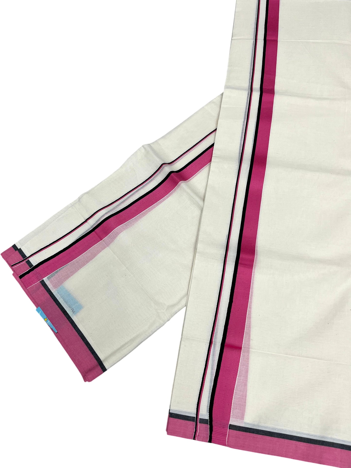 Southloom Pure Cotton Kerala Single Set Mundu (Mundum Neriyathum) Pink Border 2.80 Mtr SL345