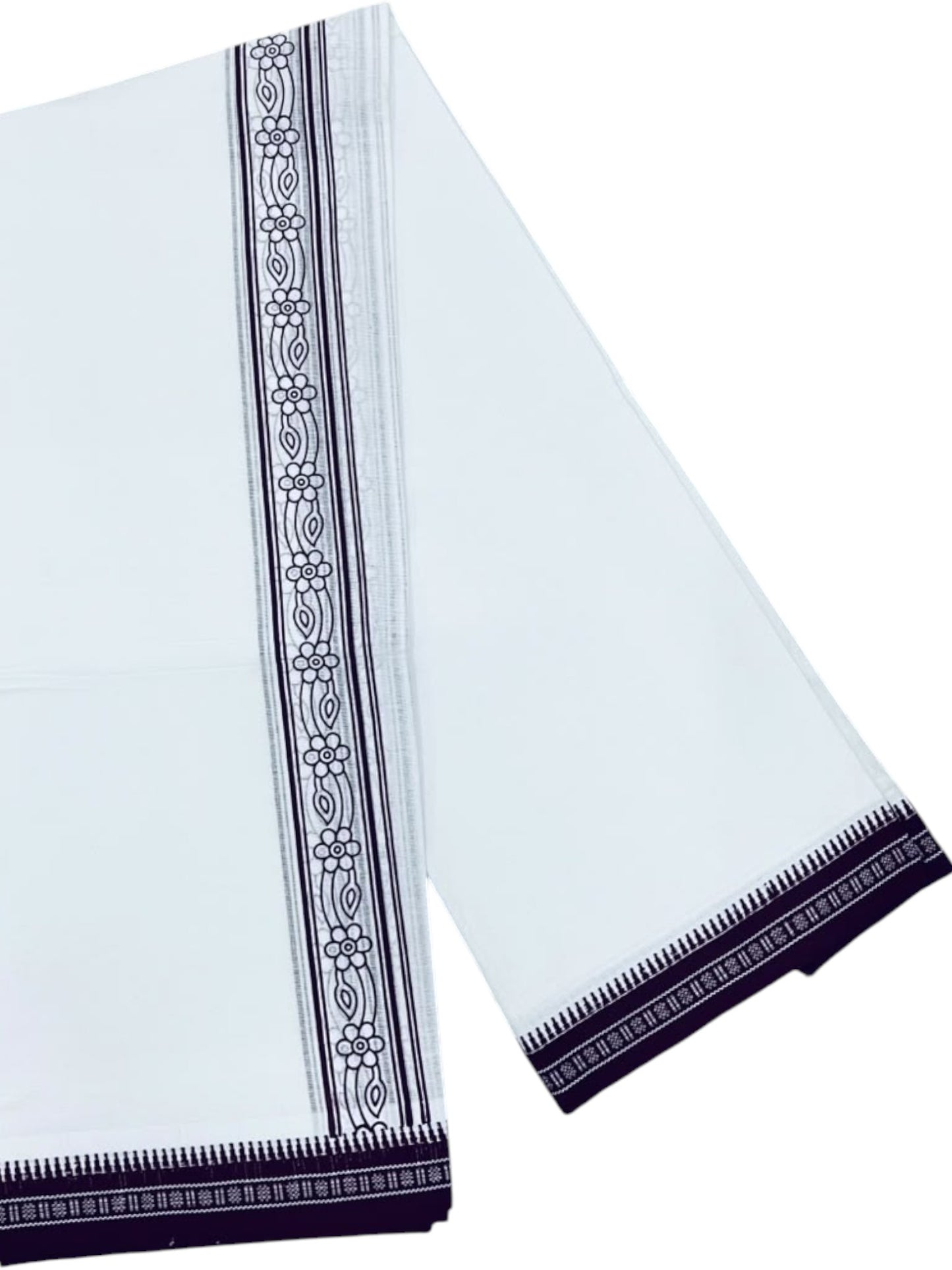 Southloom White Maroon Printed Single Mundu / Otta Mundu / Lungi (South Indian Kerala Dhoti)
