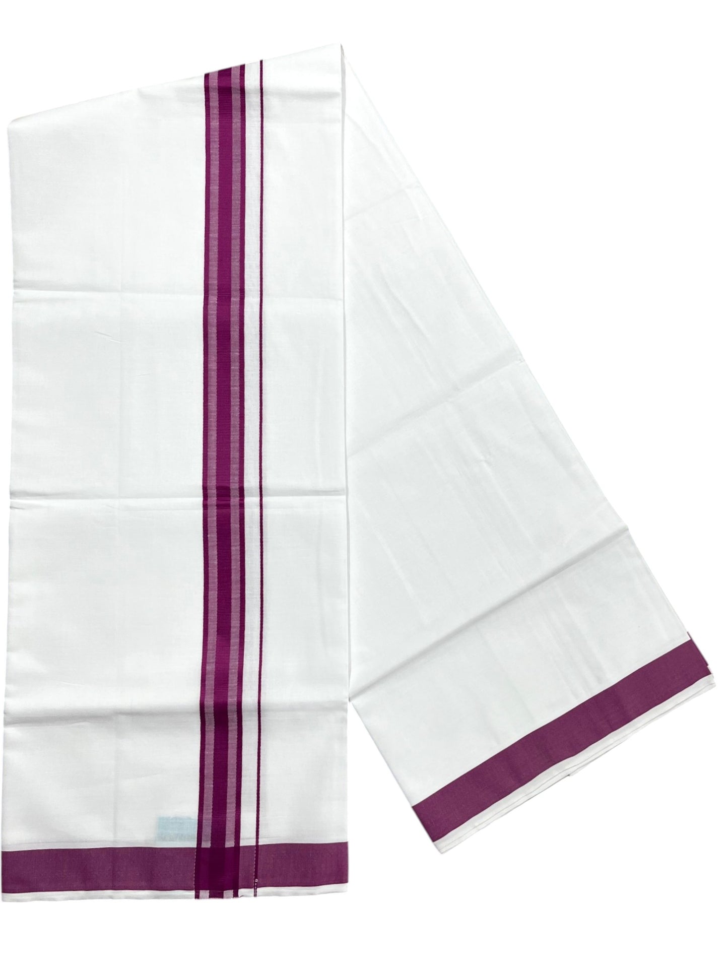 Southloom Pure White Single Cotton Mundu with Purple Border (South Indian Kerala Dhoti)