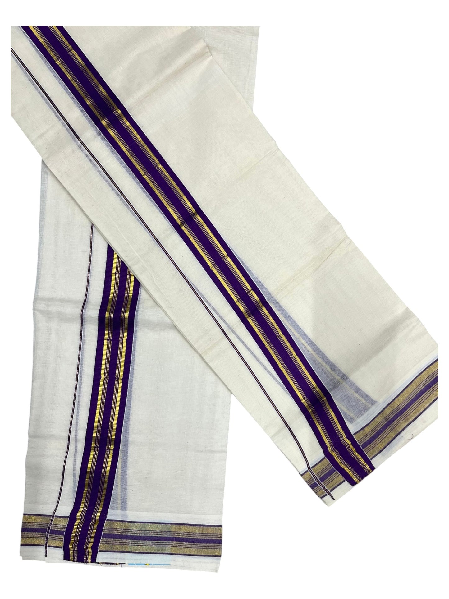 Southloom Kerala Cotton Single Set Mundu (Mundum Neriyathum) with Kasavu and  Voilet Border in 2.80 Mtrs SLKK SL470