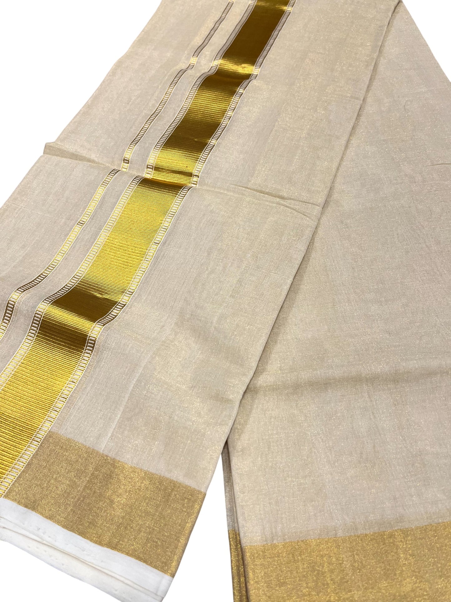 Southloom Premium Handloom Tissue Double Mundu with Gold Kasavu Border