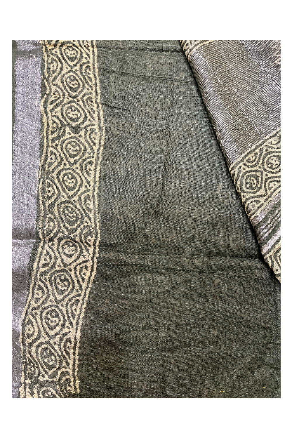 Southloom Linen Green Designer Saree with Floral Prints