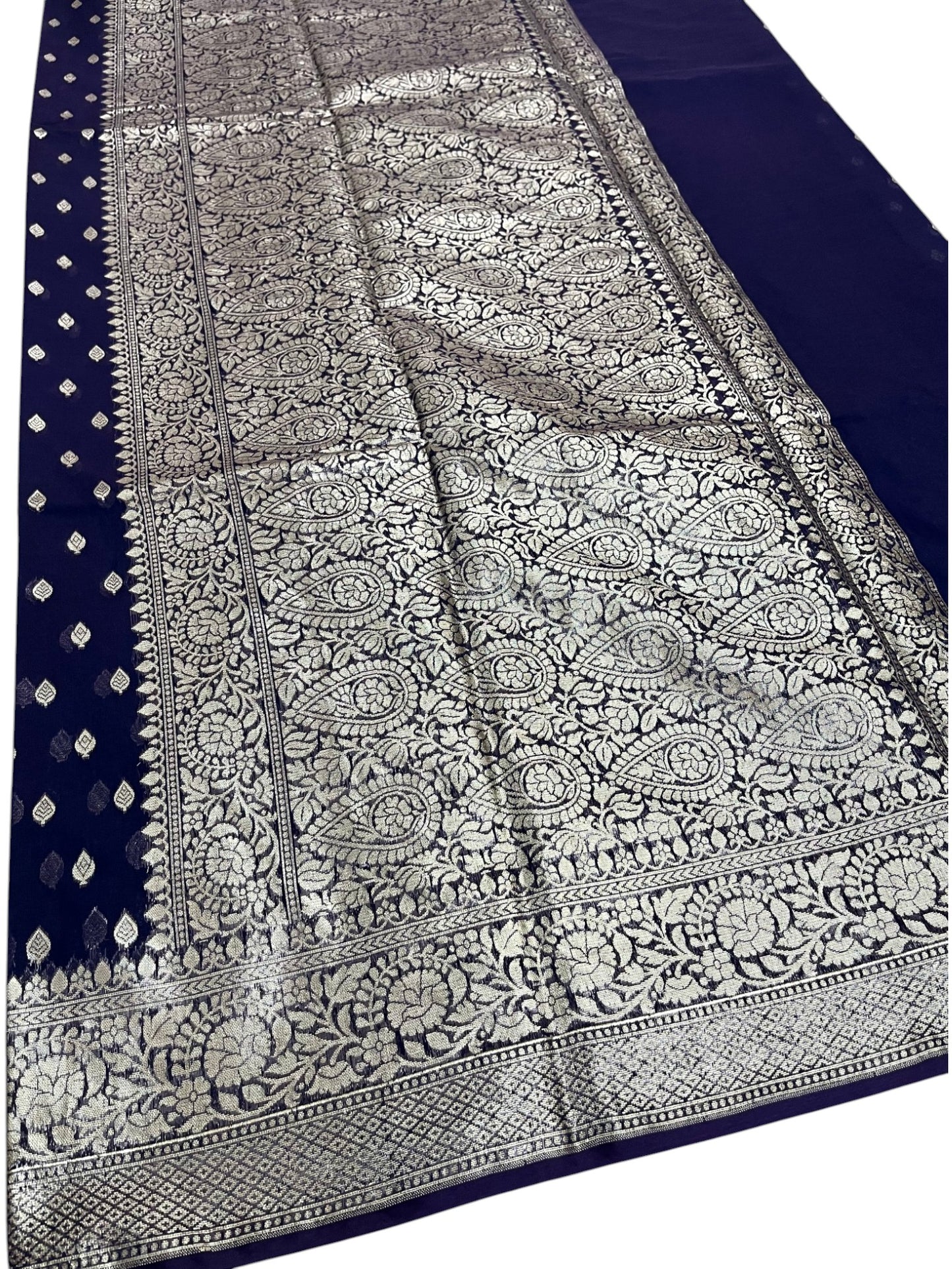 Southloom Cotton Banarasi Silk Saree with Woven Work on Body and Borders (Blue)