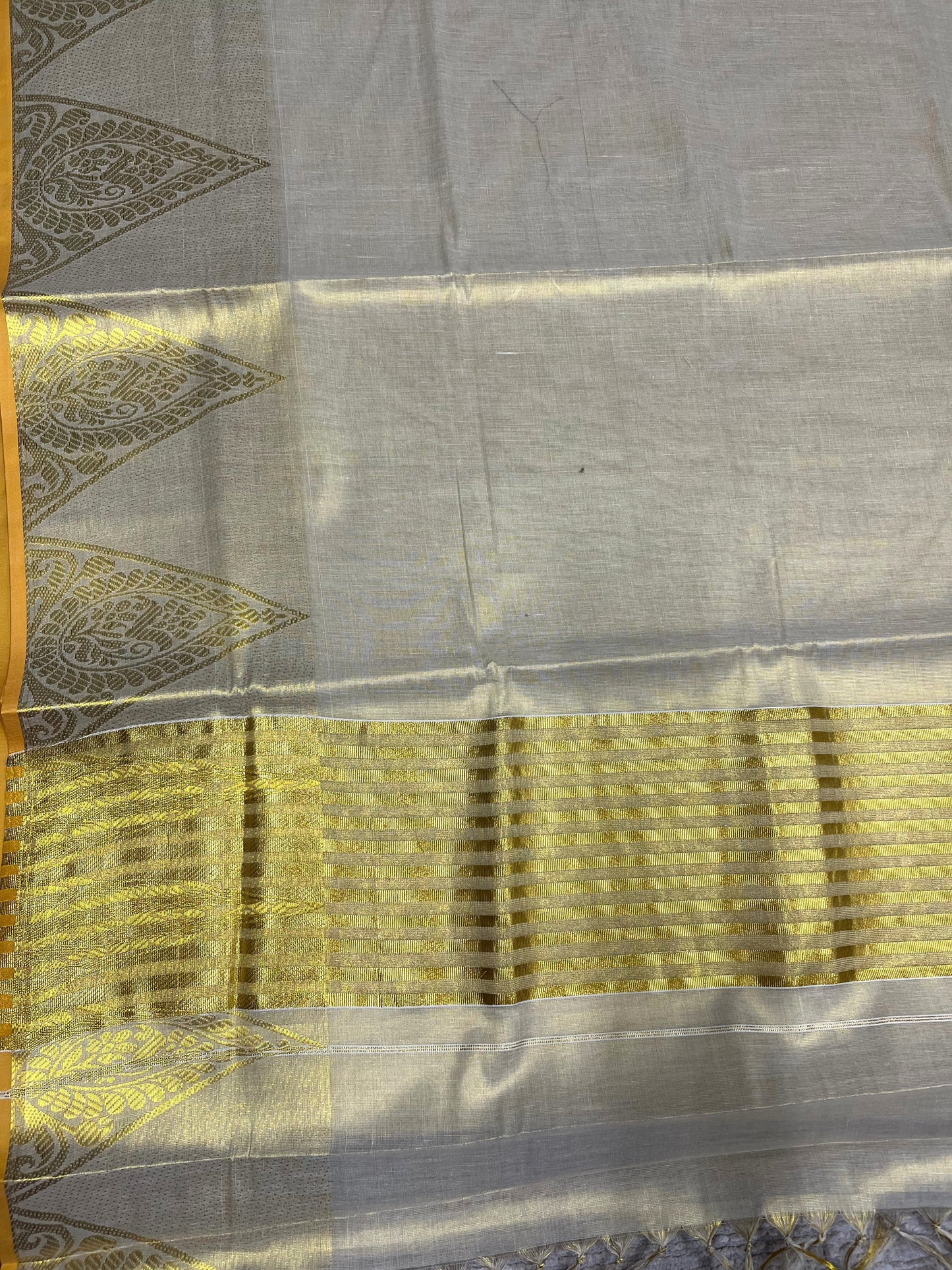 Southloom Tissue Kerala Kasavu Saree with  and Temple Border