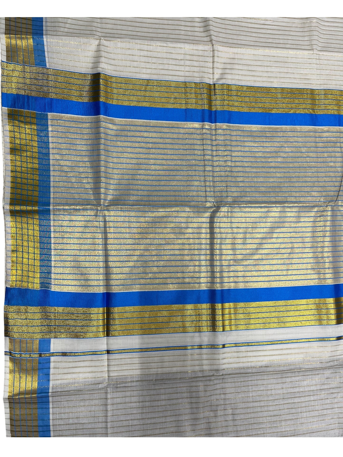 Southloom Kerala Pure Cotton Saree with Stripes on Body and Borders in Blue SL334