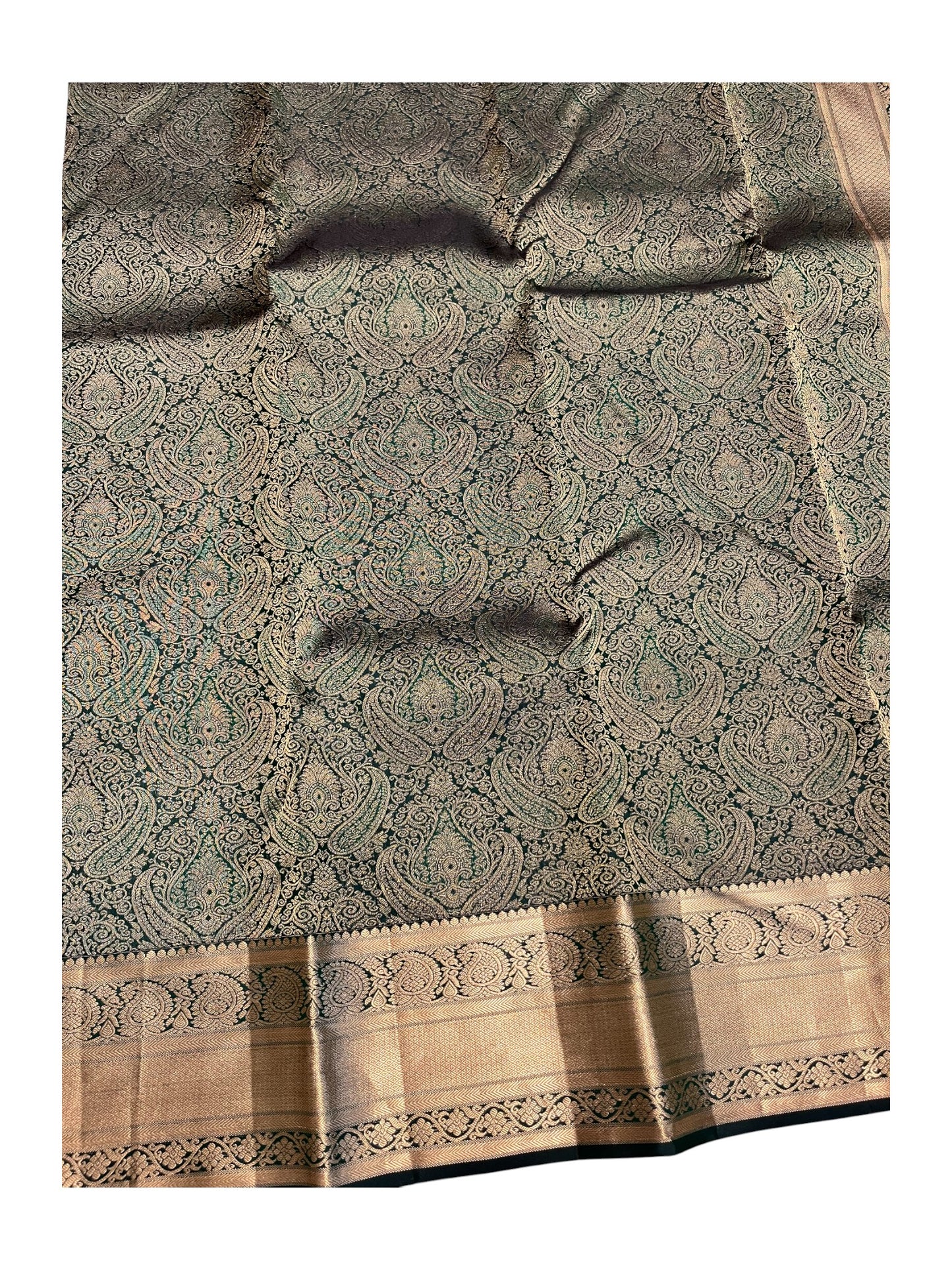 Southloom Pure Handloom Bridal Kanchipuram Silk Saree with Korvai Work (Green)