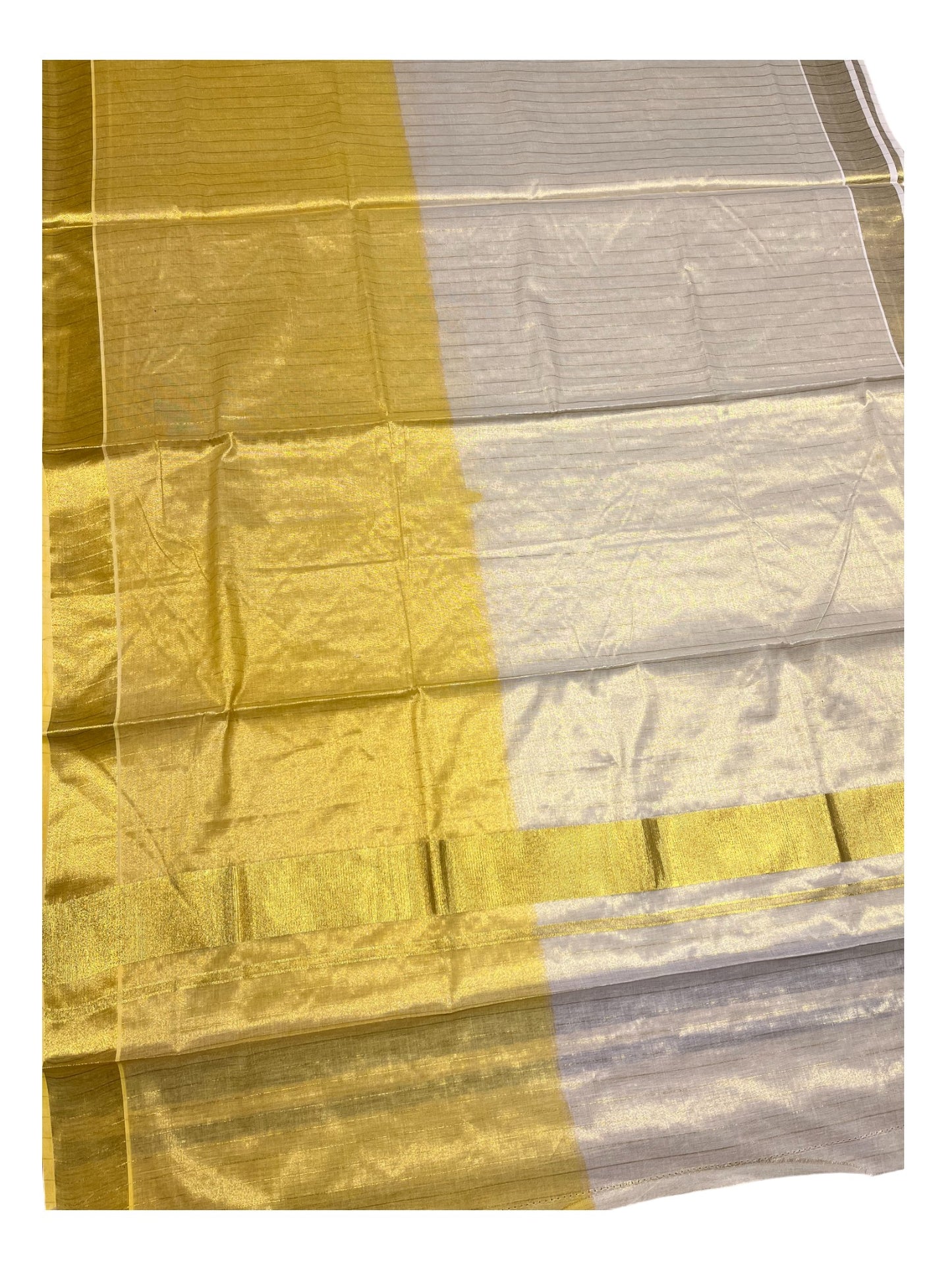 Southloom Kerala Tissue Kasavu Lines Yellow Saree