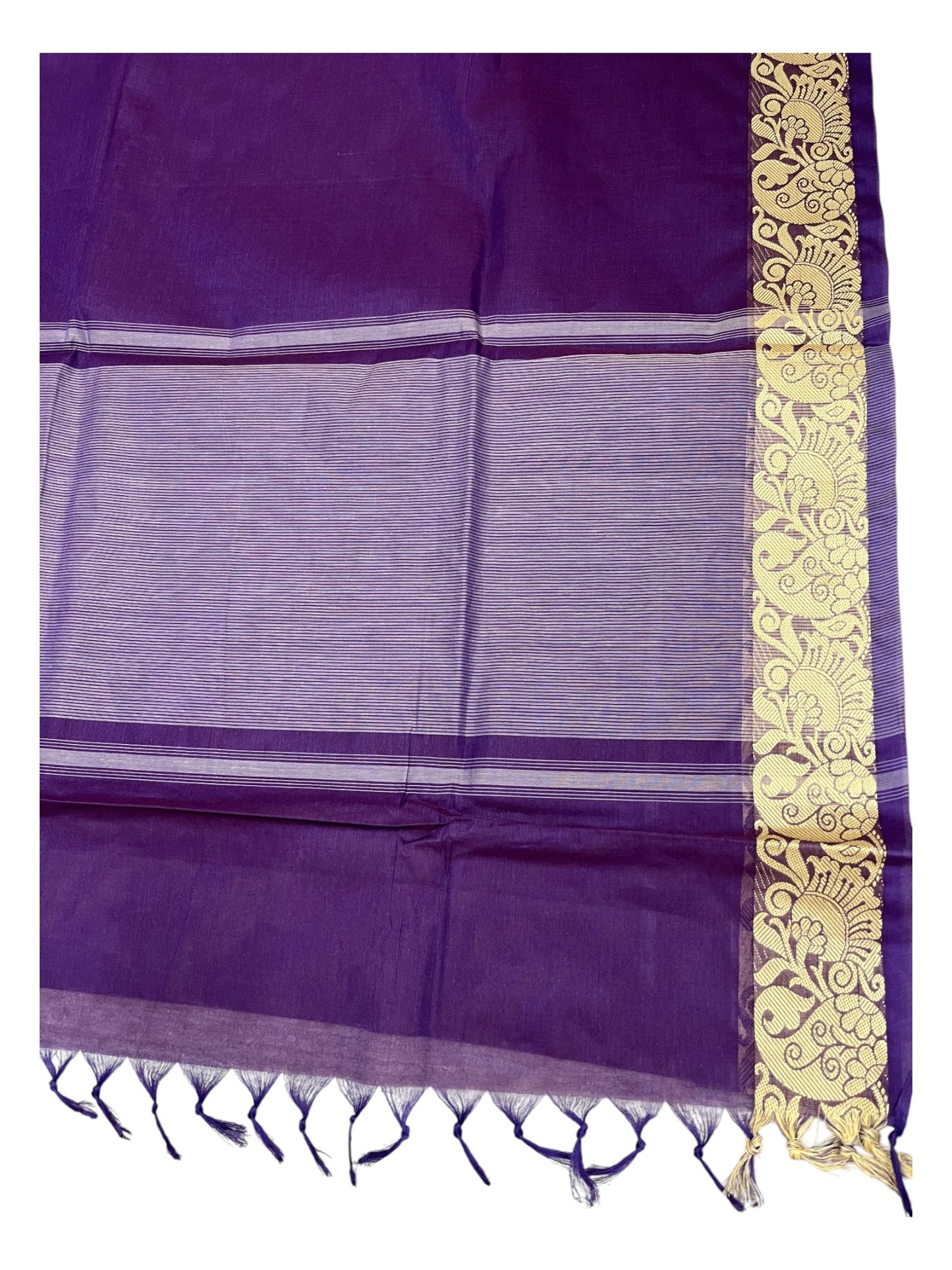 Southloom Kerala Cotton Saree with Floral Woven Works Across Body in Violet
