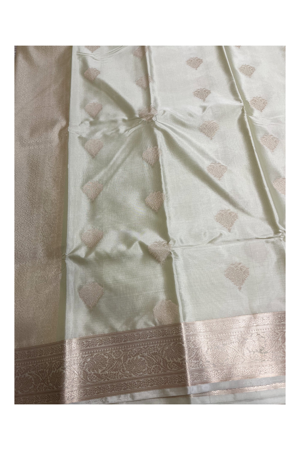 Southloom  Pastel Shade Silk Saree In Beige With Woven Zari Borders And Butta Work Across Body