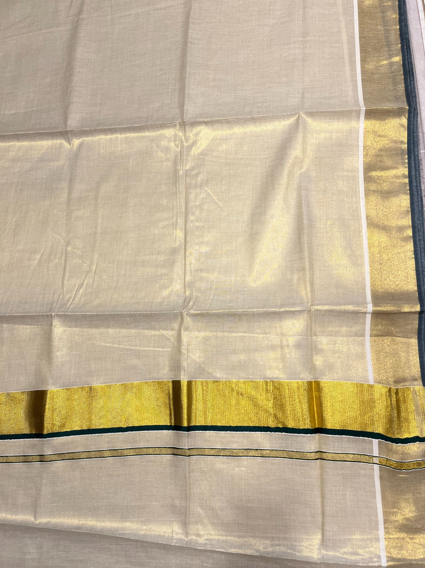 Southloom Kerala Tissue Kasavu Plain Saree With Green Border