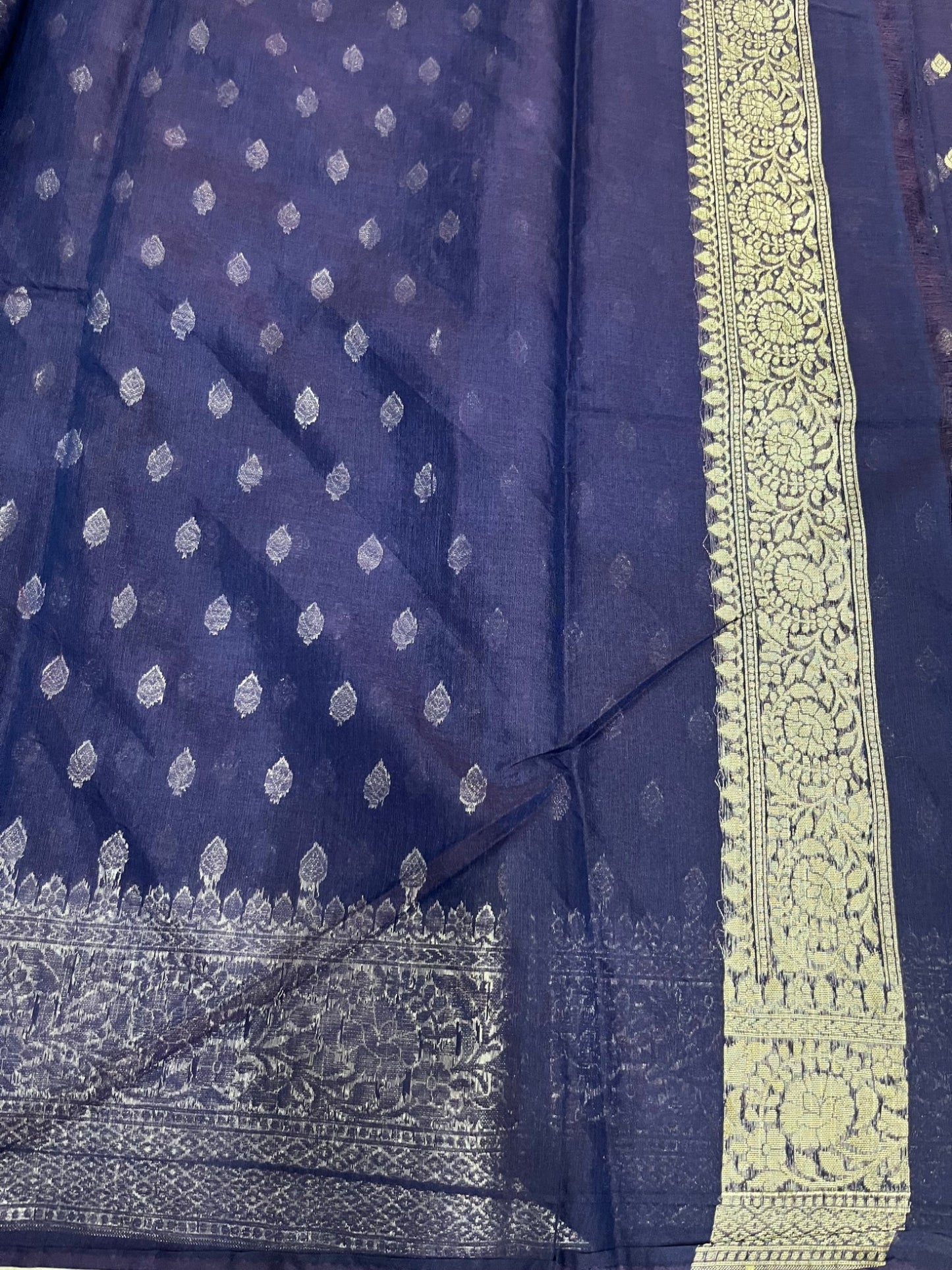 Southloom Cotton Banarasi Silk Saree with Woven Work on Body and Borders (Blue)
