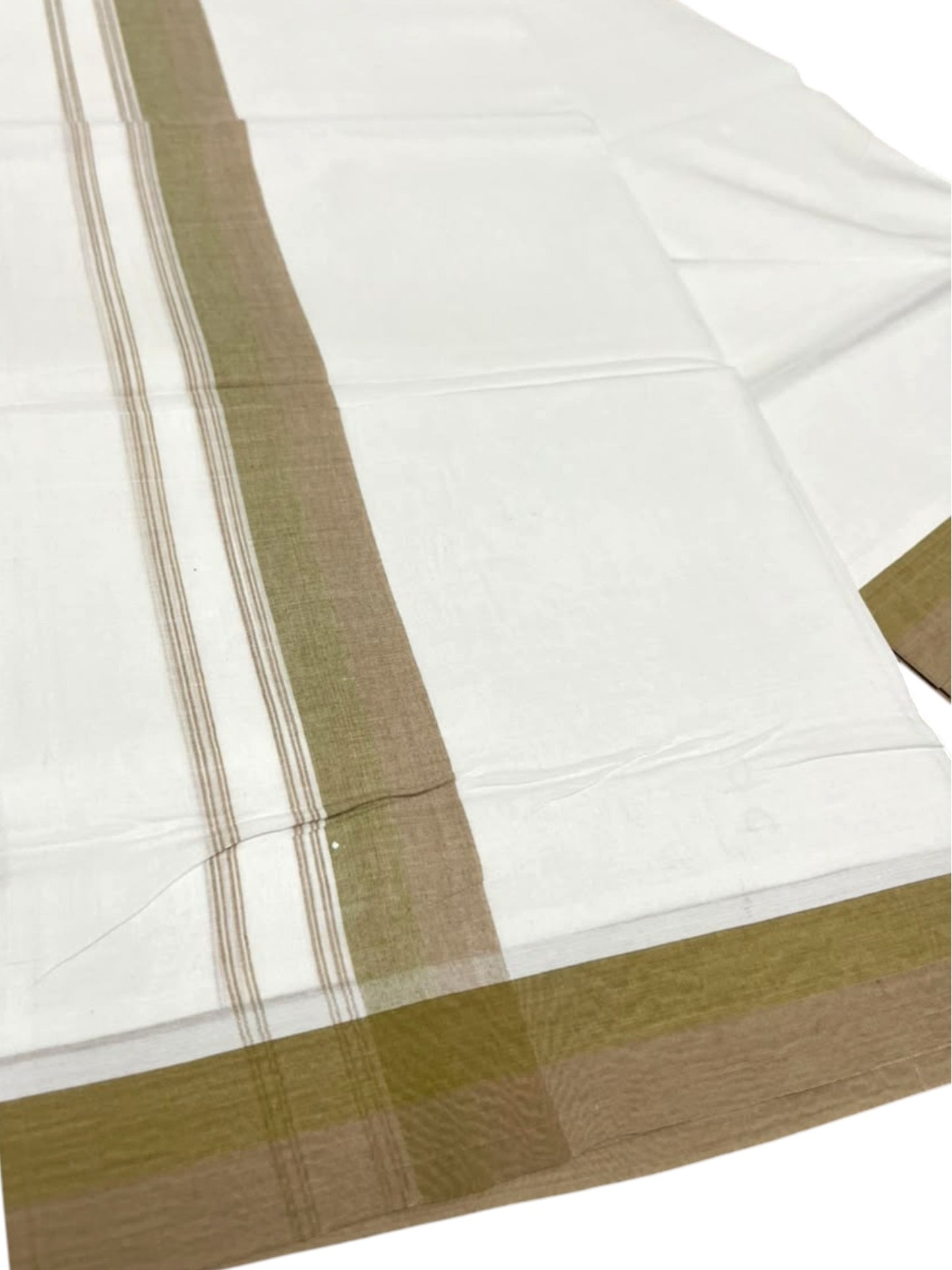 Southloom Pure Cotton Mundu with Mustard Yellow Border (South Indian Kerala Dhoti)