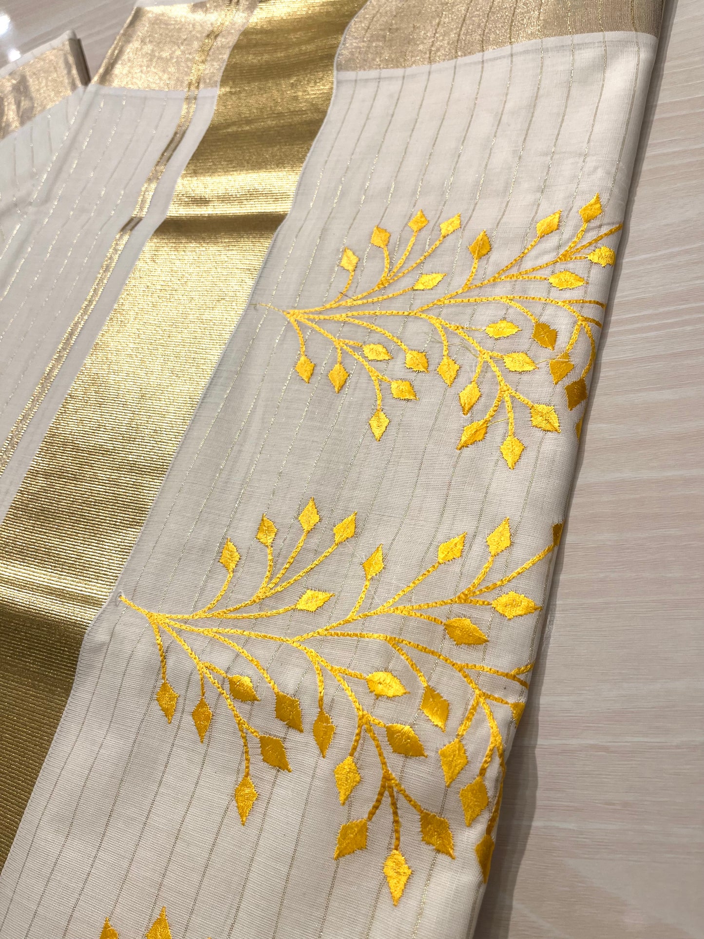 Cotton Lines Saree With Yellow Embroidery SL135