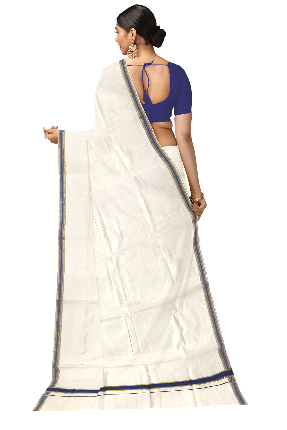 Kerala Pure Cotton Saree with Kasavu and Blue Border (Onam Saree 2023)