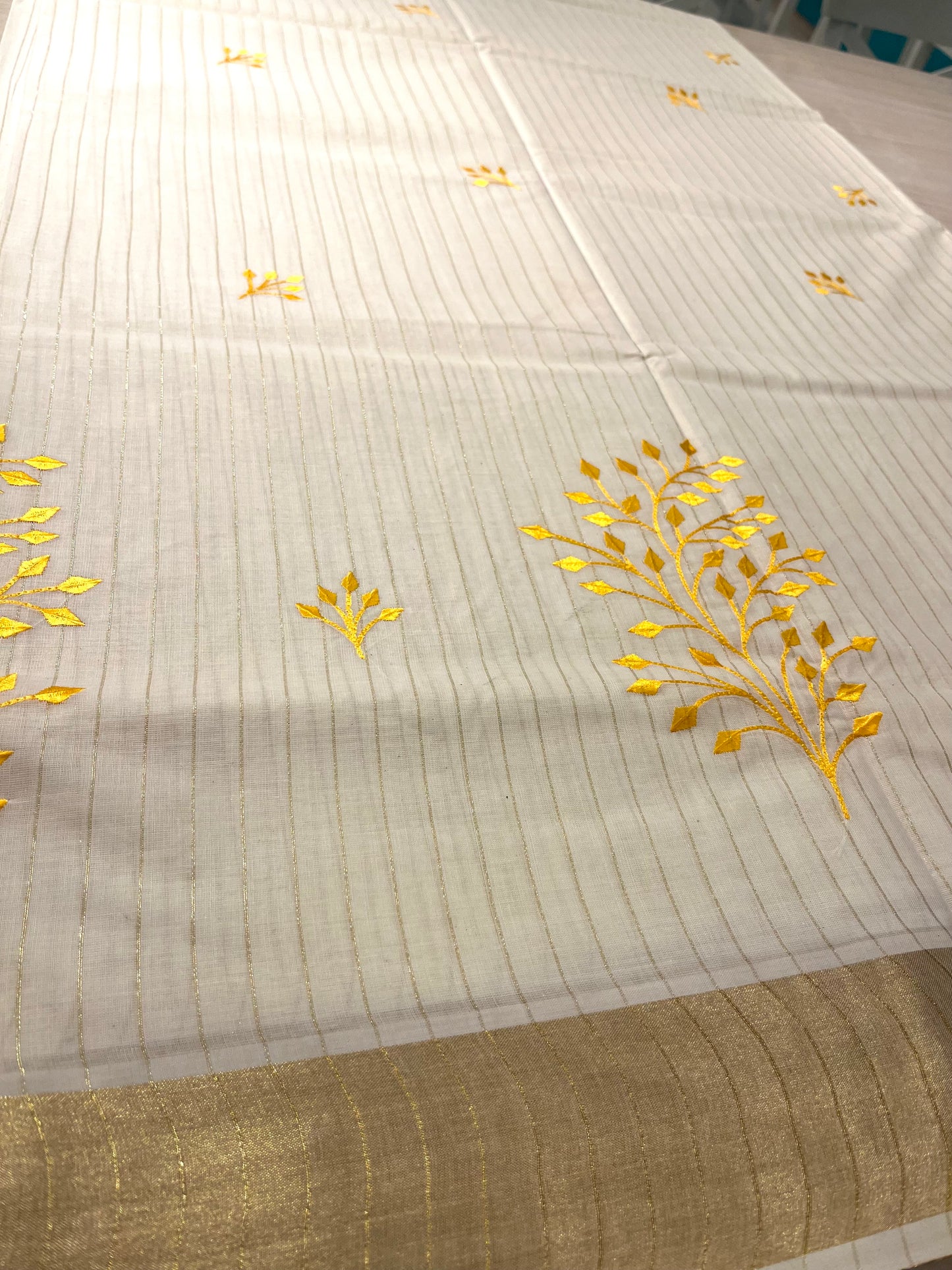 Cotton Lines Saree With Yellow Embroidery SL135