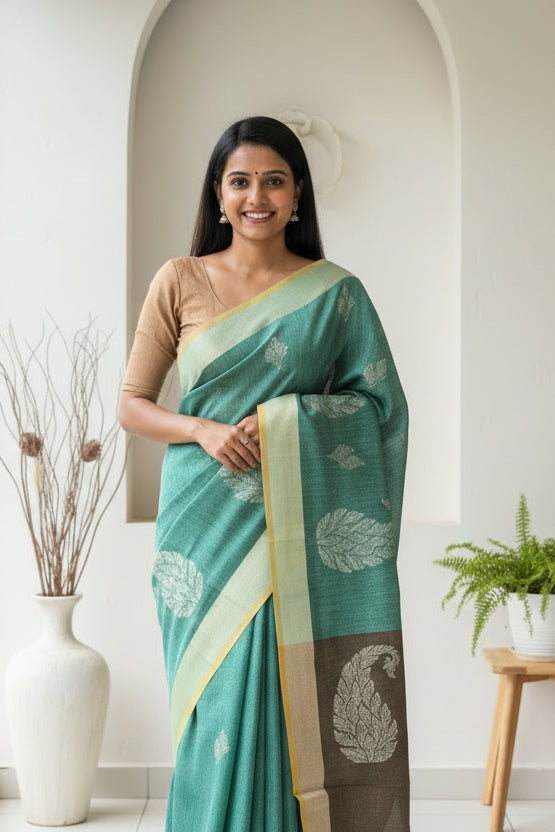 Linen Cotton Green Saree SL213
