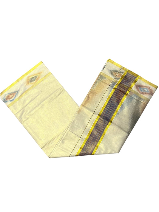Southloom Kerala Tissue Kasavu Saree with Multi Colour Pochampally Design on Borders and Kara