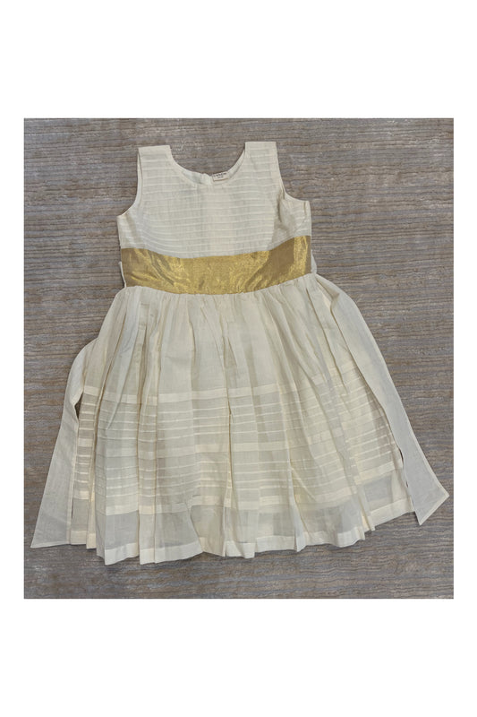 Southloom Premium Kasavu Frock in Balaramapuram Handloom Fabric for Girls