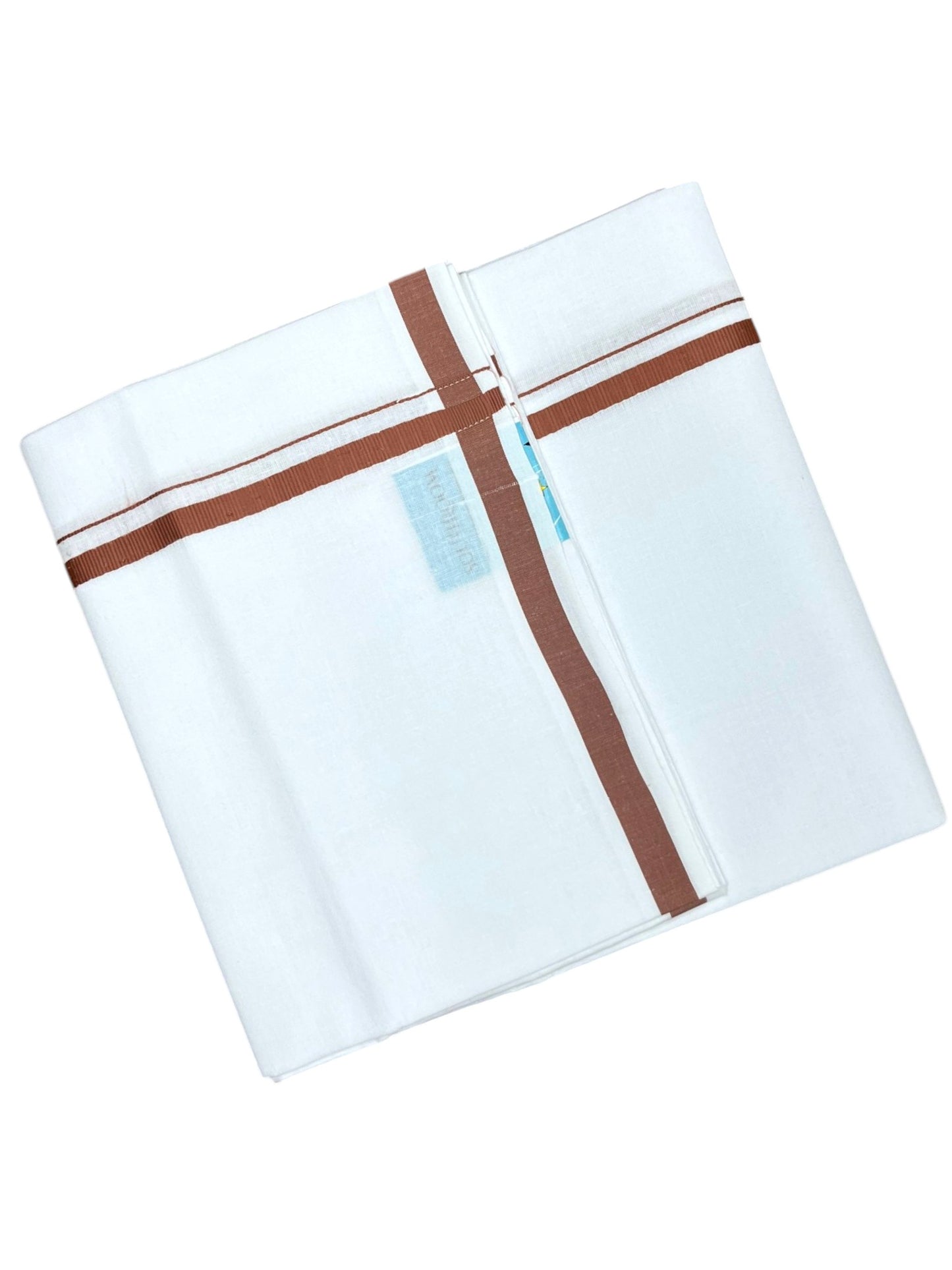 Southloom Pure White Cotton Single Mundu with Brown Border (South Indian Kerala Dhoti)