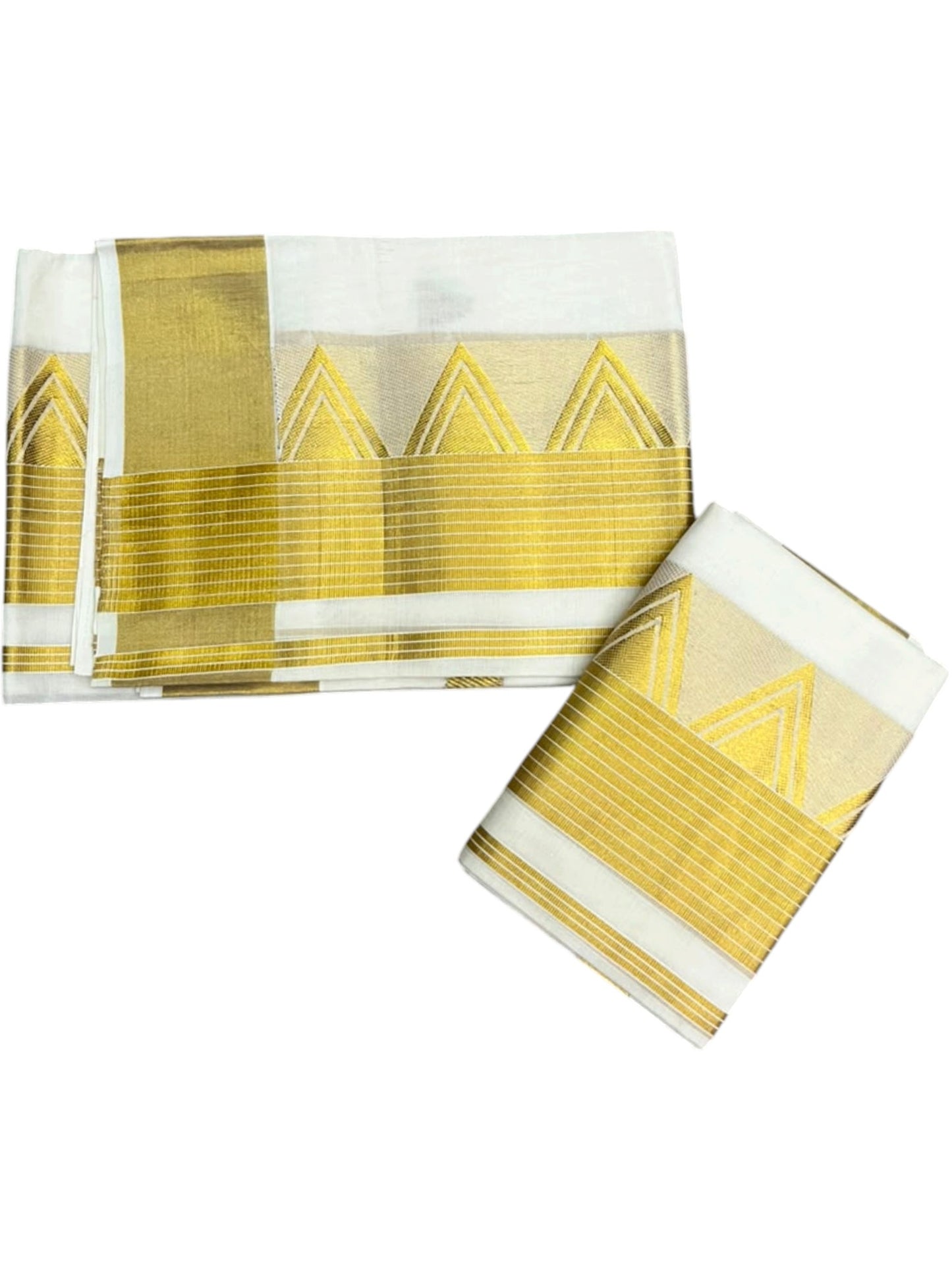 Southloom Premium Cotton  Handloom Set Mundu with Temple Design And Kasavu Border (2.80 Mtr)