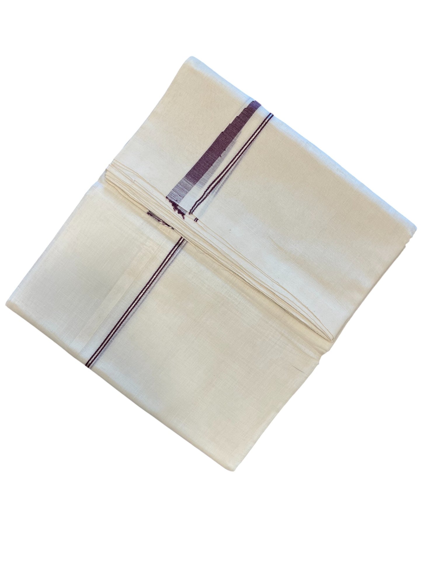 Southloom Premium Handloom Cotton Double Mundu with Silver and Purple Chutti Kara Border