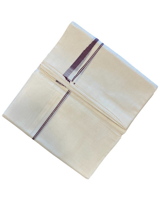 Southloom Premium Handloom Cotton Double Mundu with Silver and Purple Chutti Kara Border