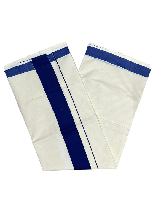 Southloom Kerala Pure Cotton Plain Kasavu Saree with Blue Border 3 inch