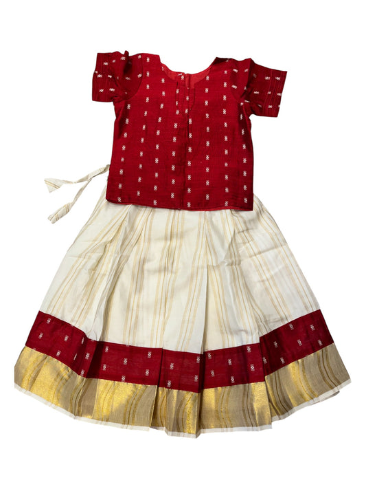 Southloom Kerala Cottan Kasavu Pavada Blouse for Kids