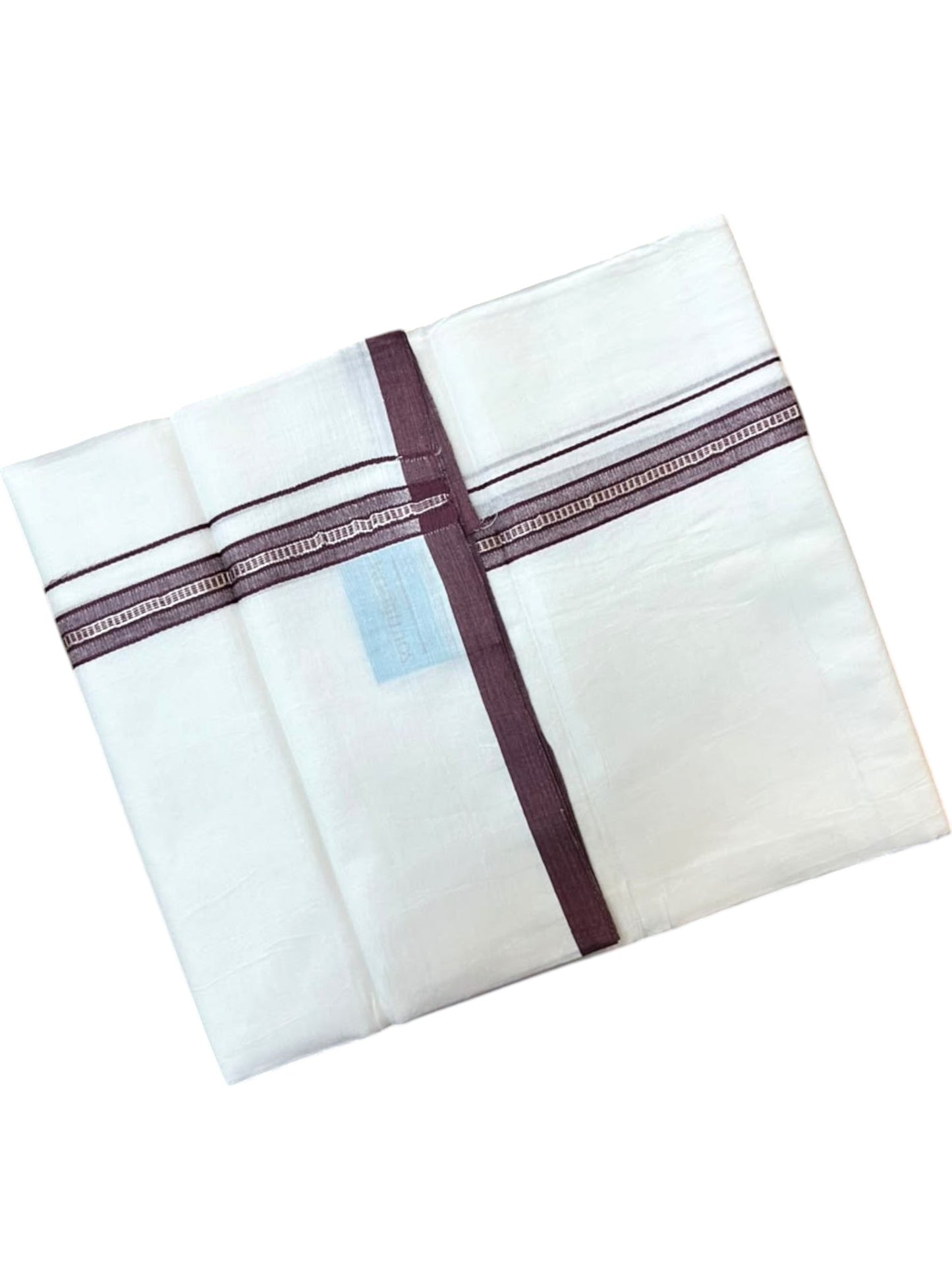 Southloom Pure White Cotton Mundu with Maroon & Silver Line Border (South Indian Kerala Dhoti)