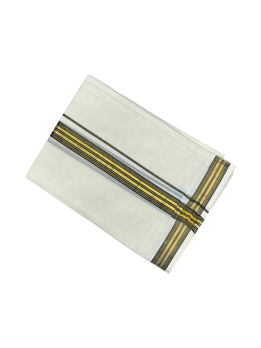 Southloom Kerala Cotton Velcro Double Mundu with Black And Gold Kasavu Border (South Indian Kerala Dhoti)