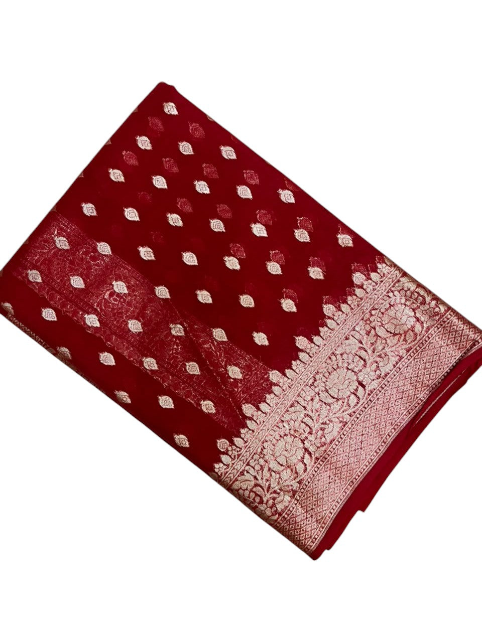 Southloom Cotton Banarasi Silk Saree with Woven Work on Body and Borders (Red)