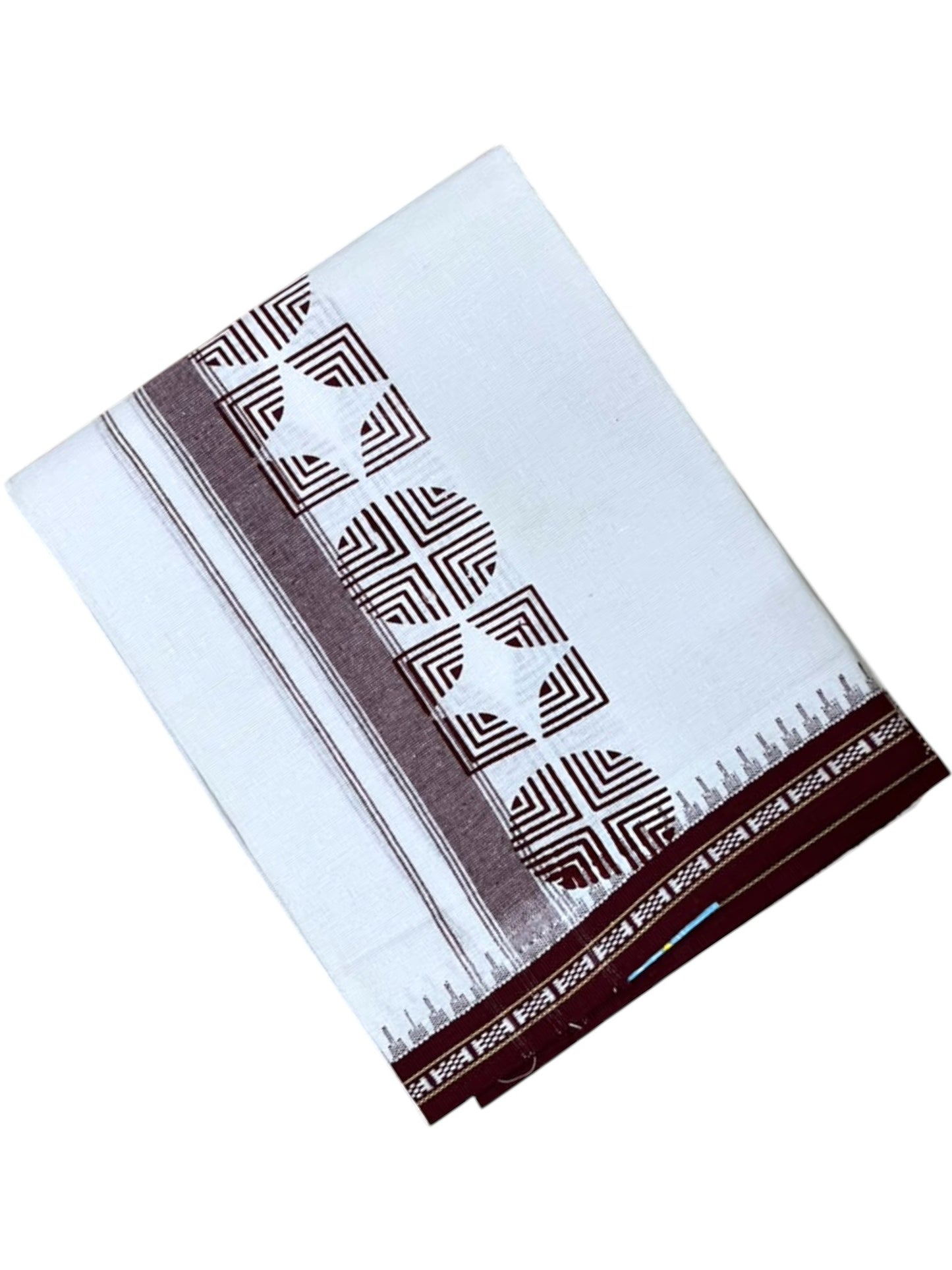 Southloom White Maroon Printed Single Mundu / Otta Mundu / Lungi (South Indian Kerala Dhoti) SL622